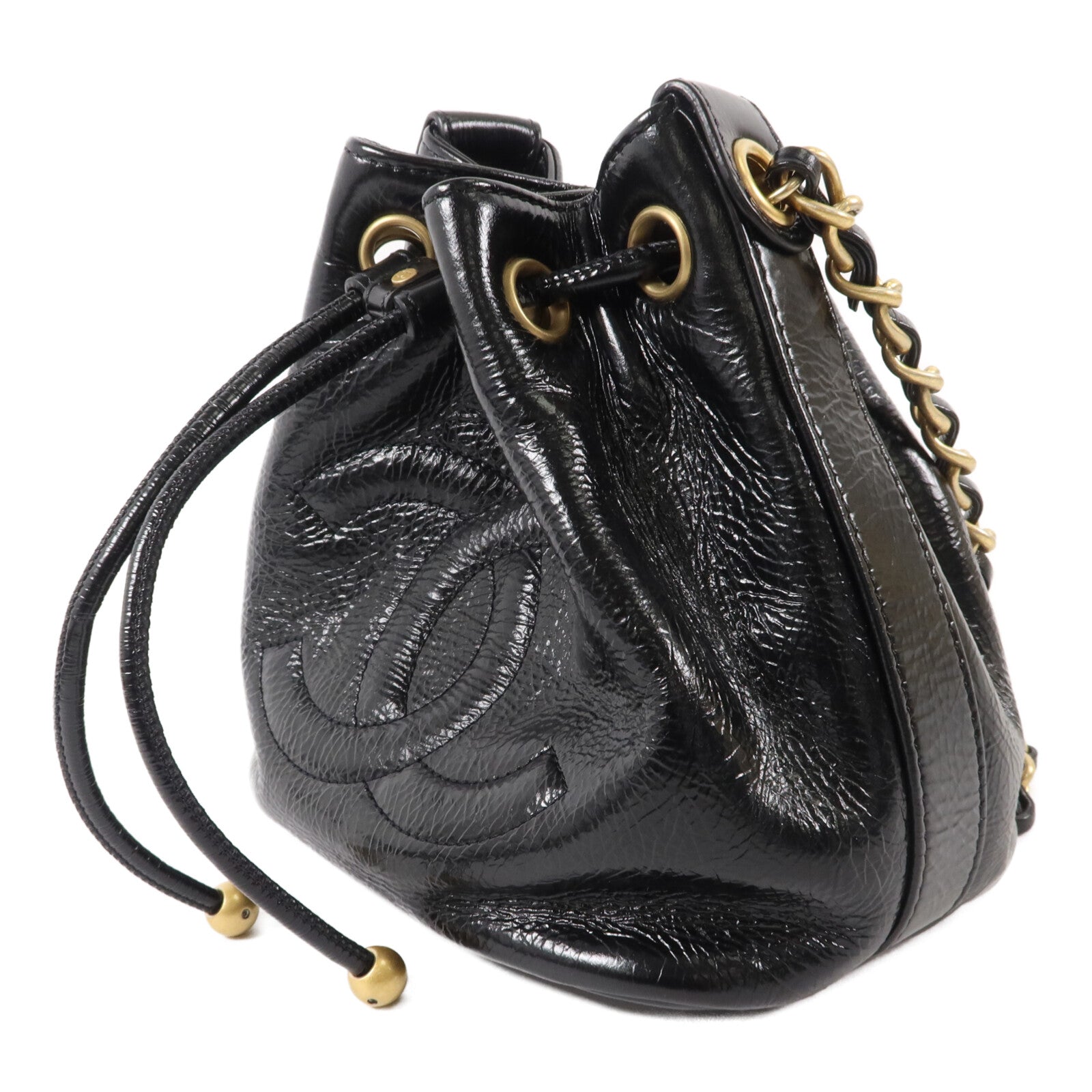 CHANEL 牛皮皮革Mini CC Drawstring Bucket Bag鏈帶肩背袋