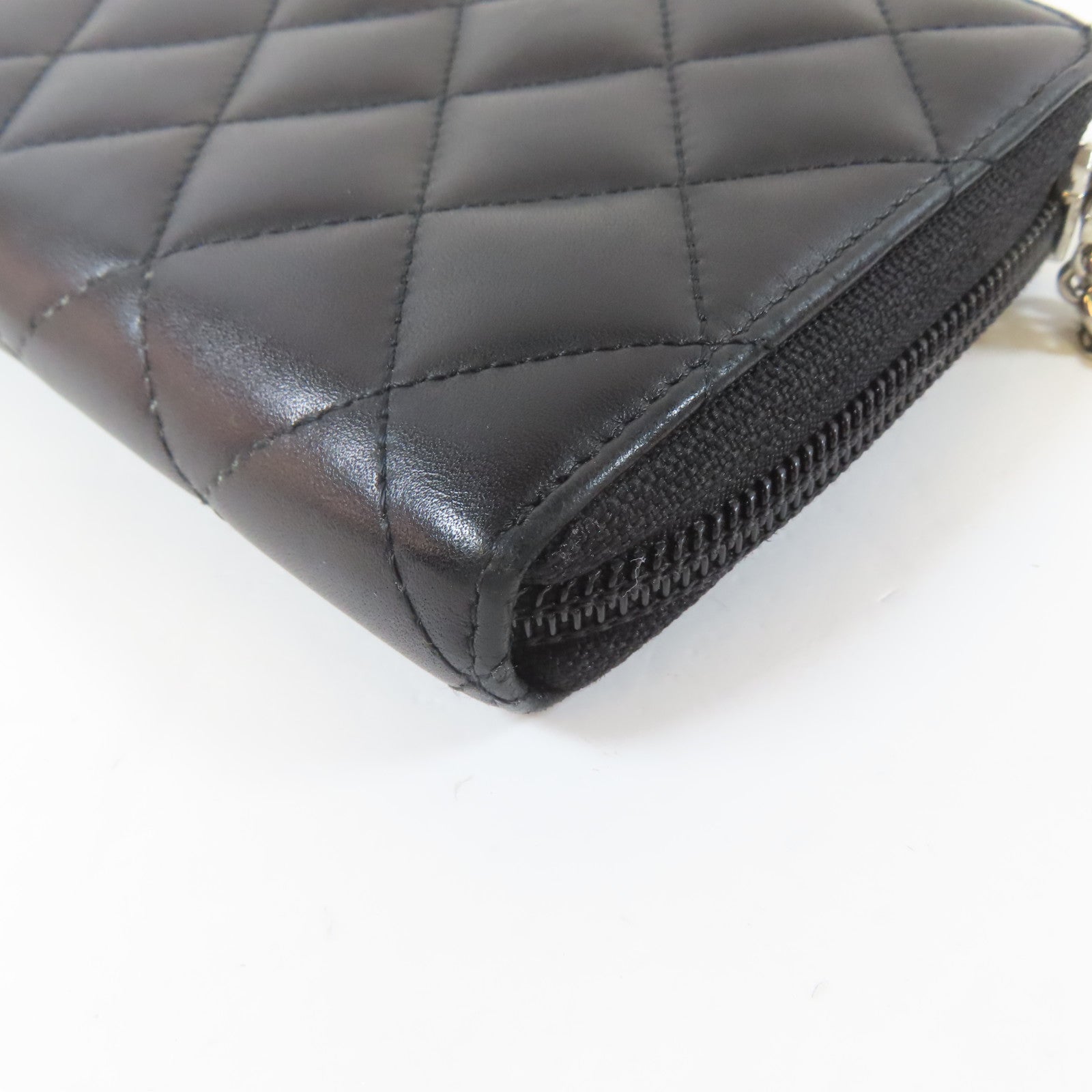 CHANEL 菱格牛皮皮革Cambon Long Wallet銀扣長錢包黑色