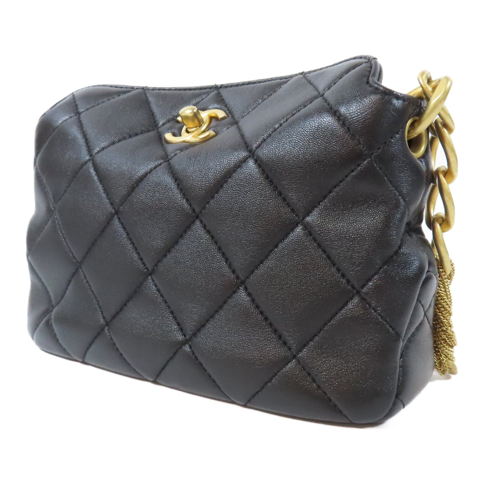 CHANEL 【激減優惠】菱格羊皮皮革Chain Shoulder Bag金扣鏈帶肩背袋黑色