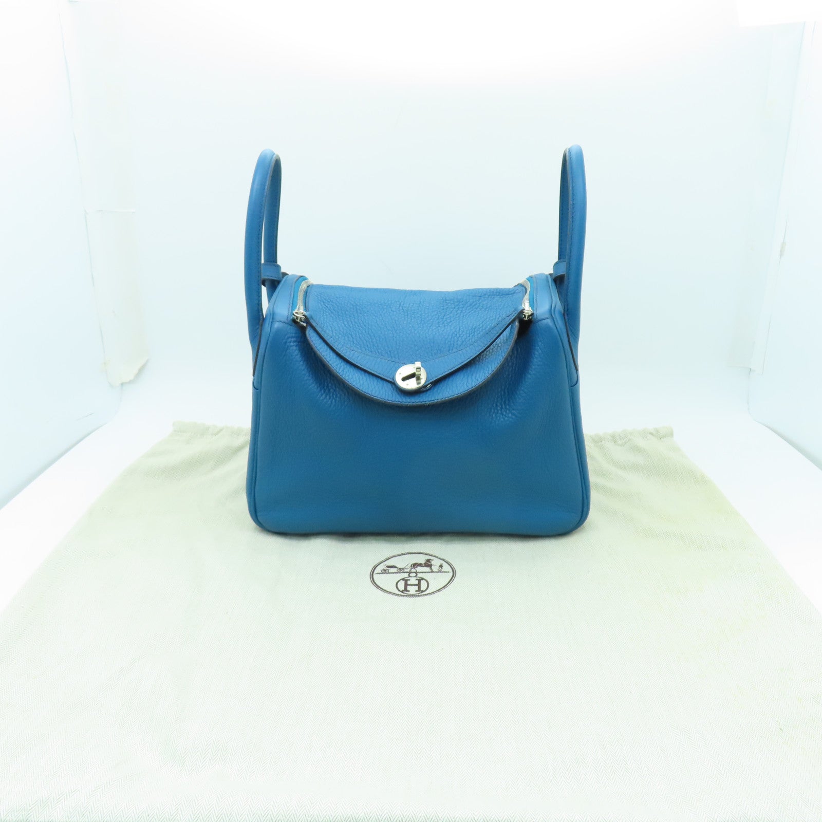 HERMES 【激減優惠】Clemence皮革Lindy 30銀扣手挽肩背兩用袋藍色