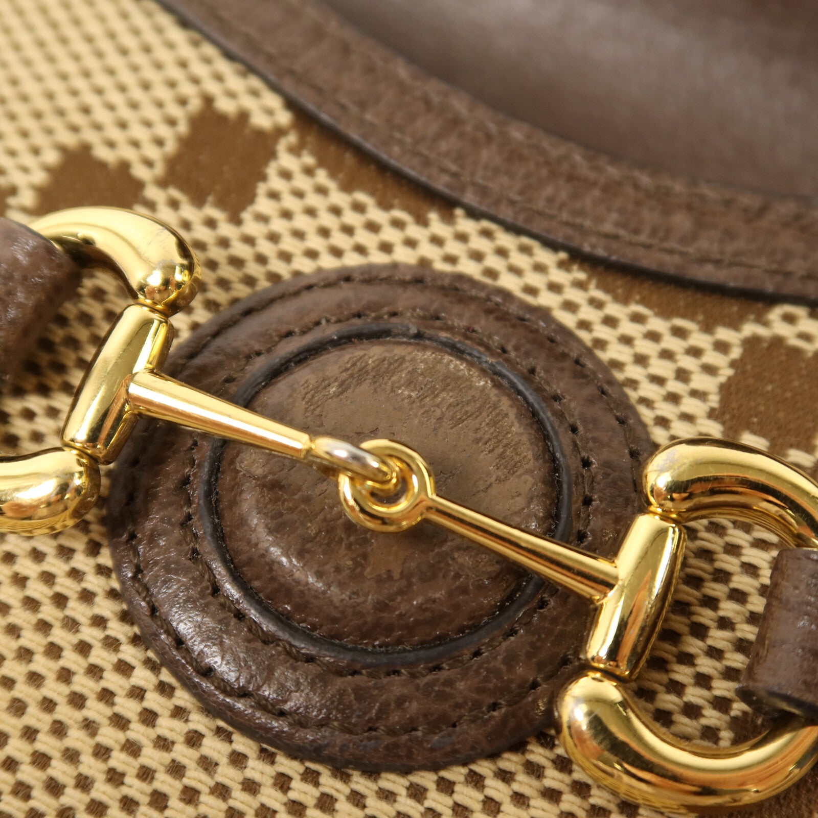 GUCCI 帆布Horsebit 1955金扣肩背袋