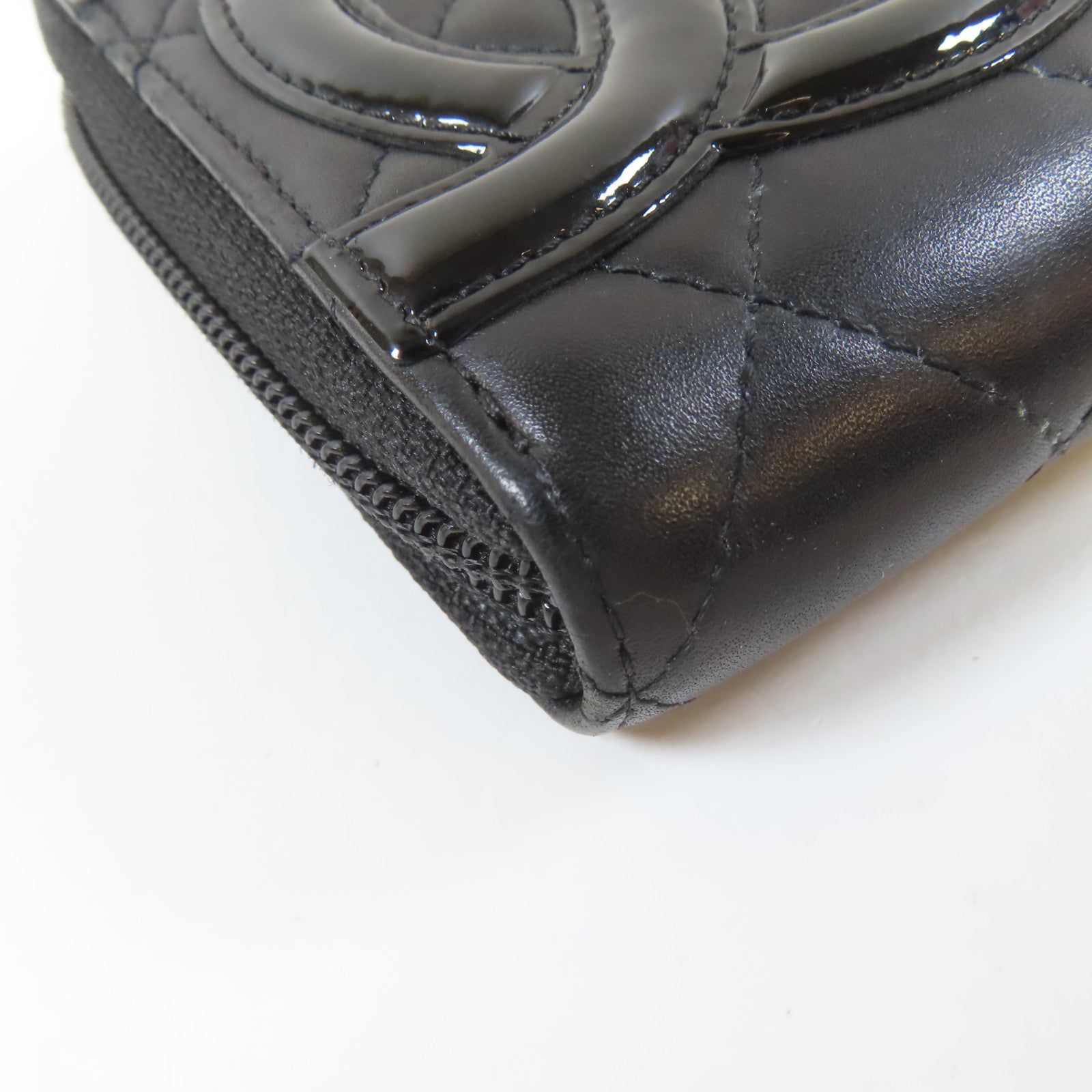 CHANEL 菱格牛皮皮革Cambon Long Wallet銀扣長錢包黑色