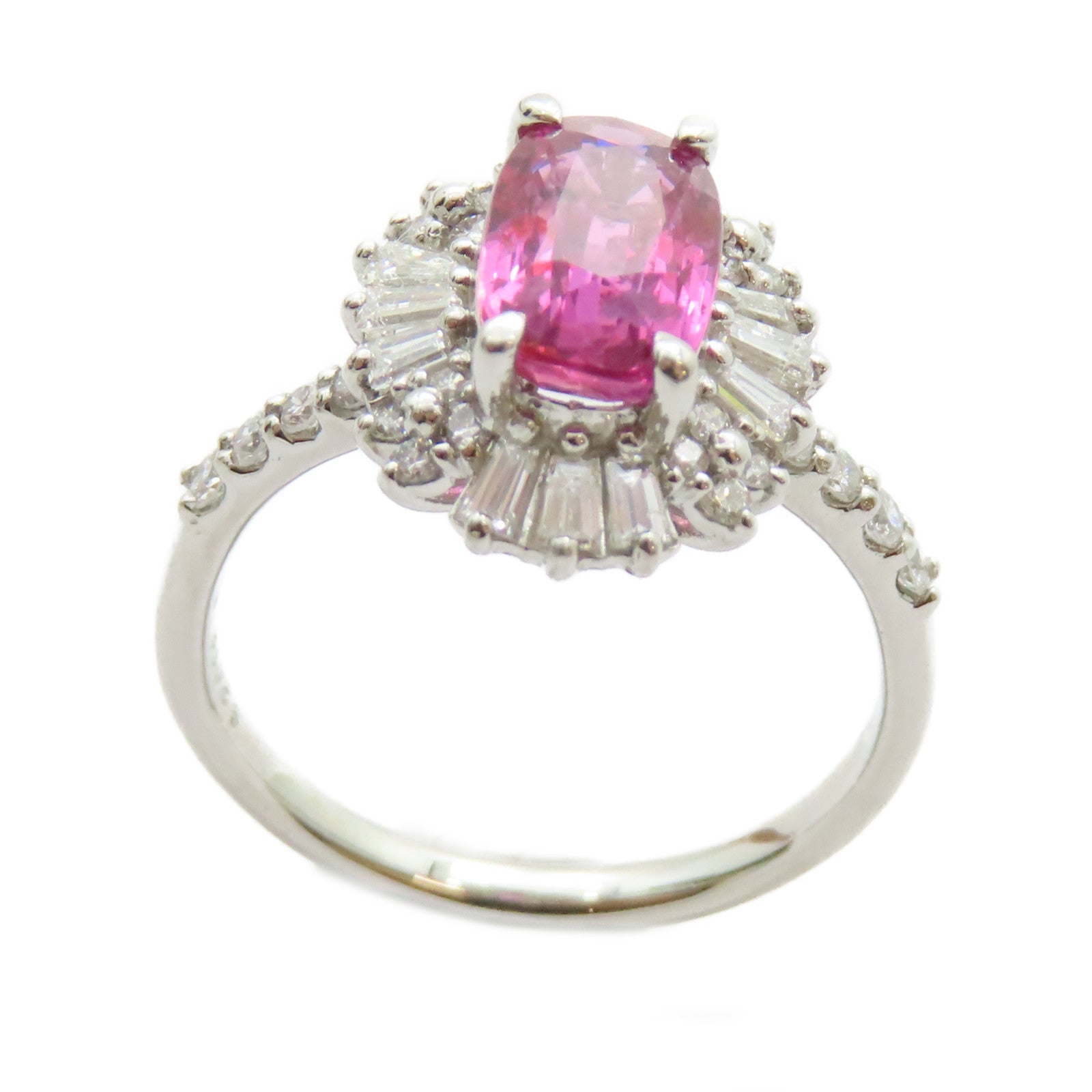 JEWELRY PT950鉑金Pink Sapphire Diamond Ring 2.018ct粉紅藍寶石/0.57ct鑽石戒指US#6