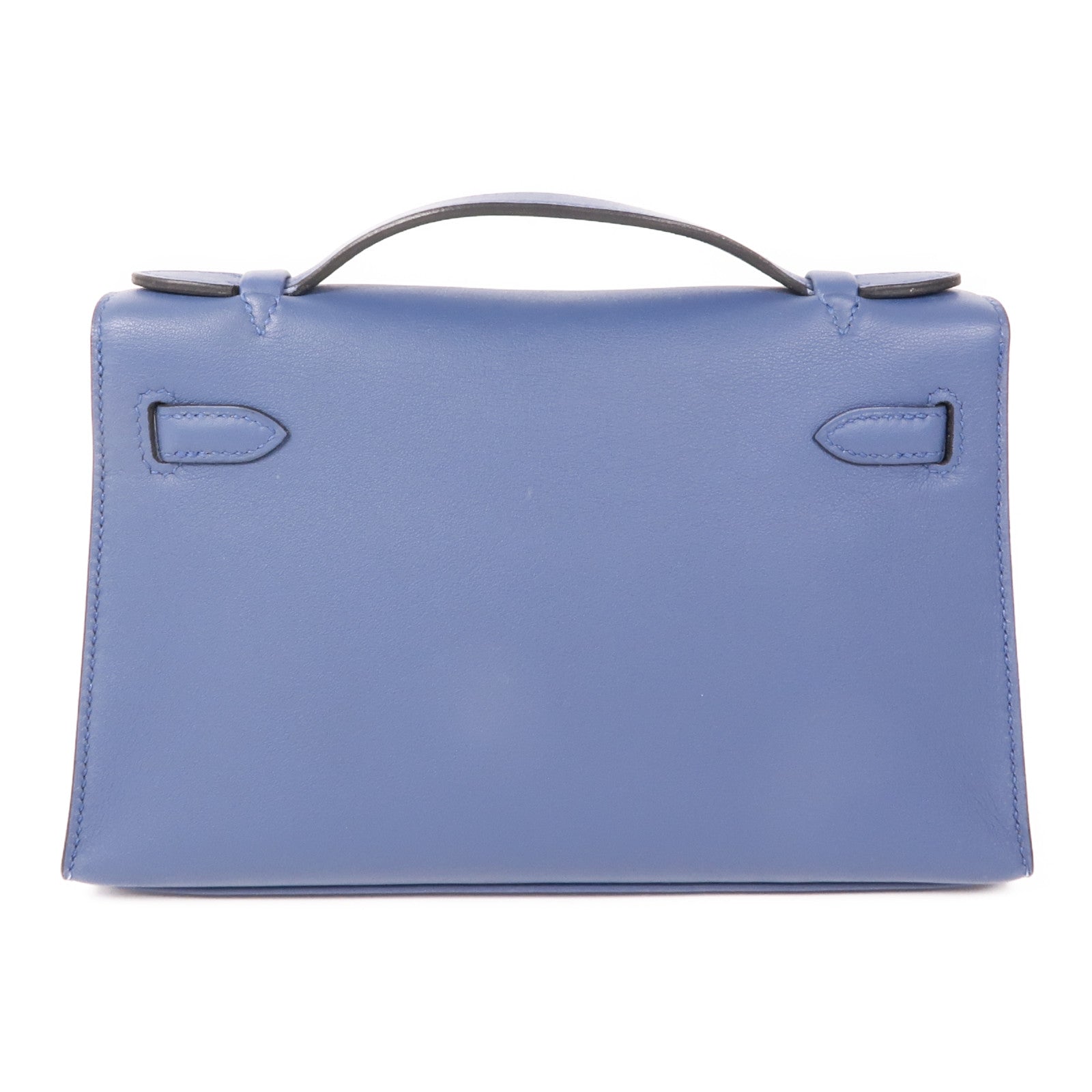 HERMES Swift皮革Pochette Kelly銀扣手挽袋R2 Bleu Agate