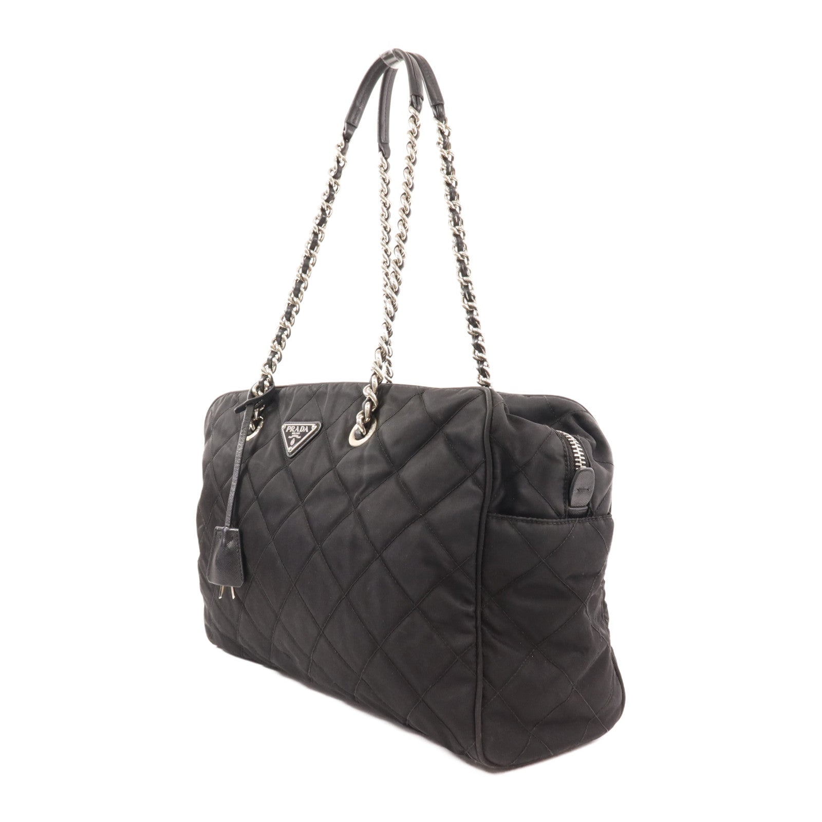 PRADA 尼龍Chain Shoulder銀扣鏈帶肩背袋