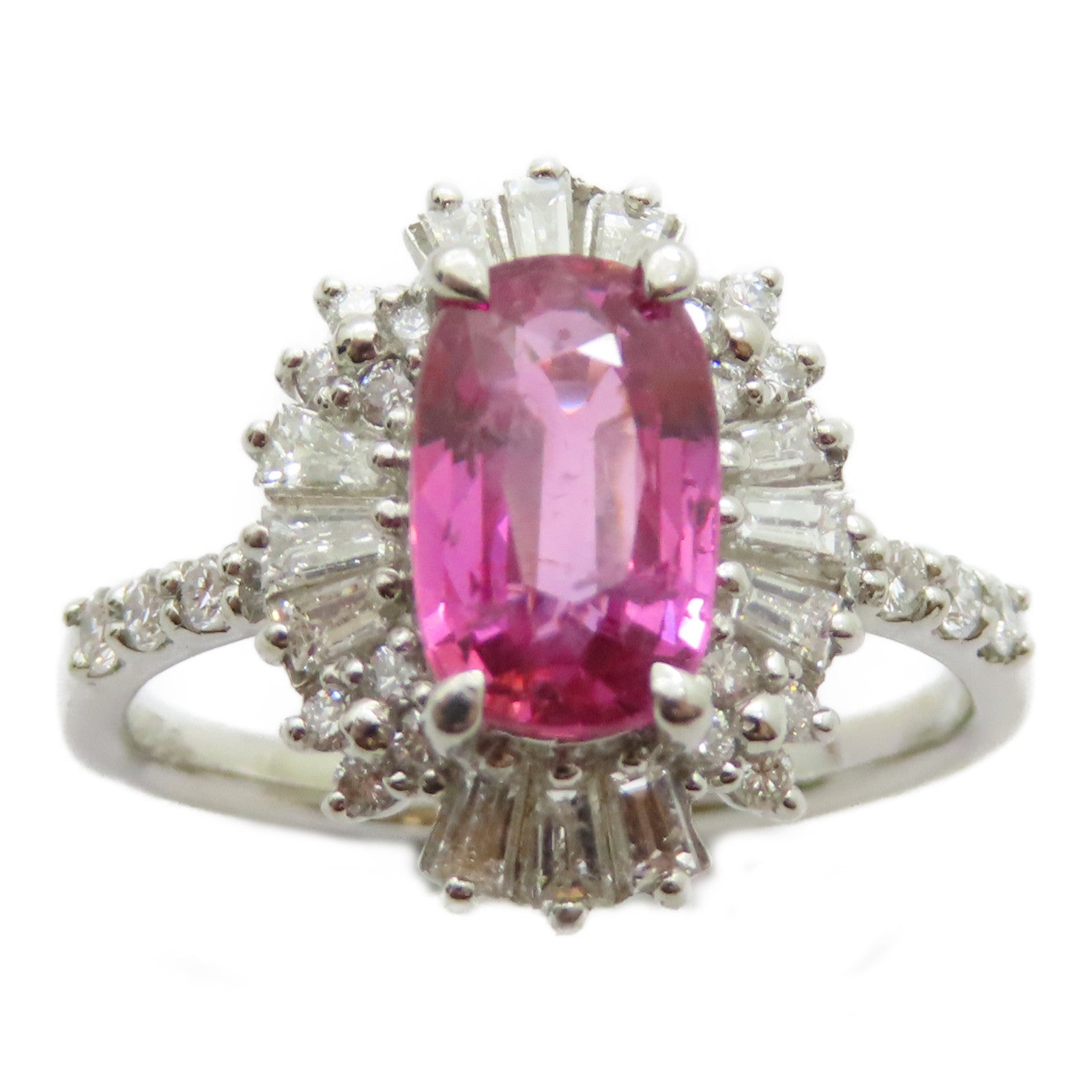 JEWELRY PT950鉑金Pink Sapphire Diamond Ring 2.018ct粉紅藍寶石/0.57ct鑽石戒指US#6