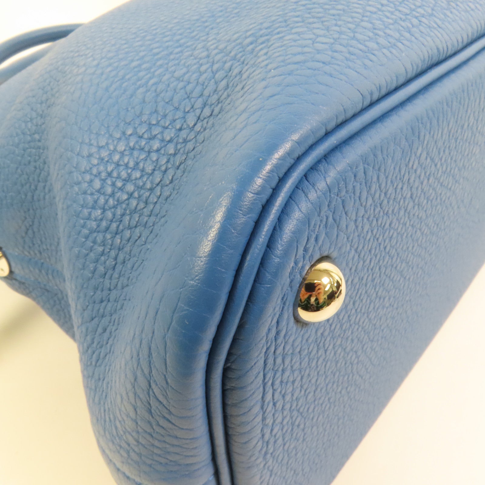 HERMES Clemence皮革Bolide 35銀扣手挽肩背兩用袋Bleu Izmir