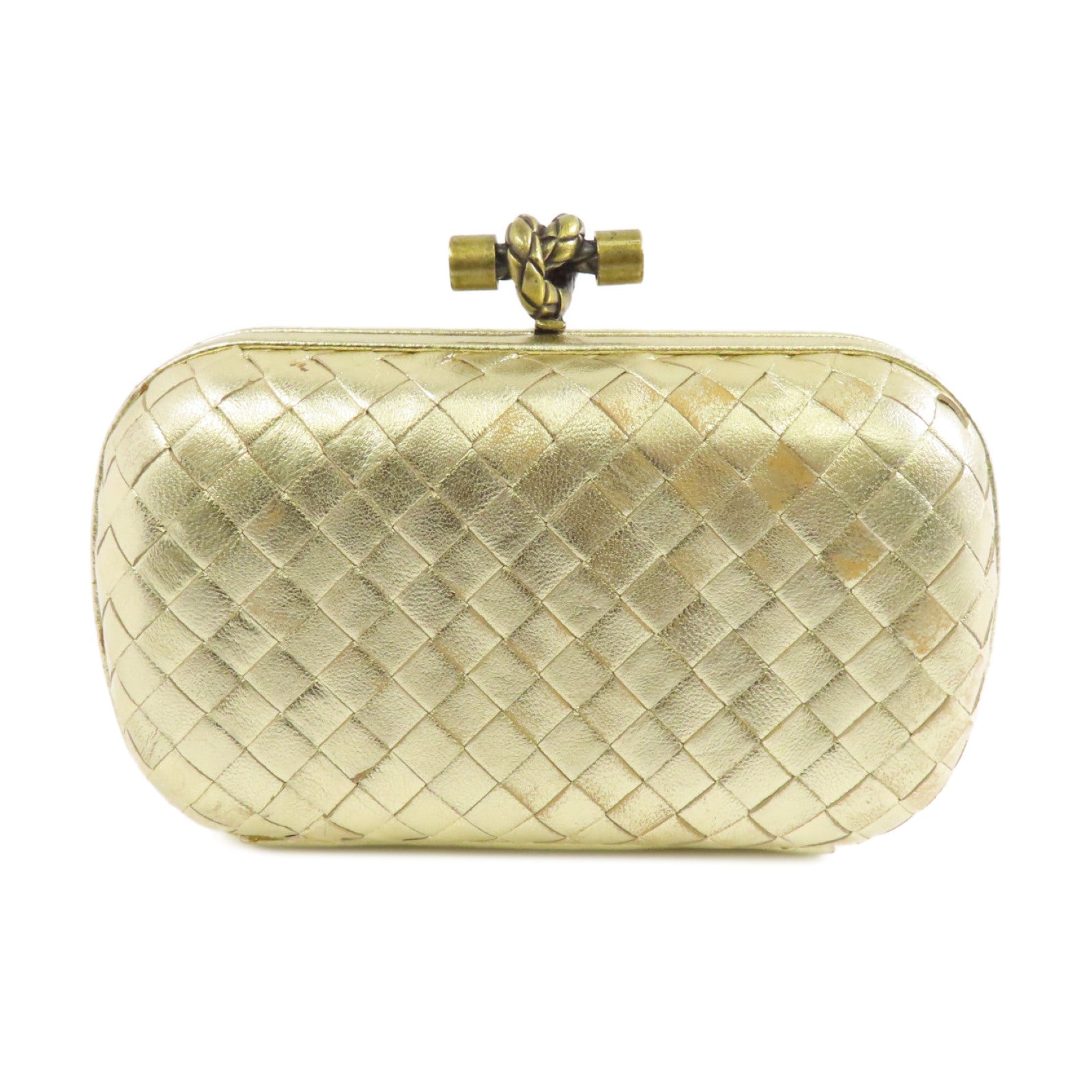 BOTTEGA VENETA 織紋皮革Clutch Bag金扣手拿包金色