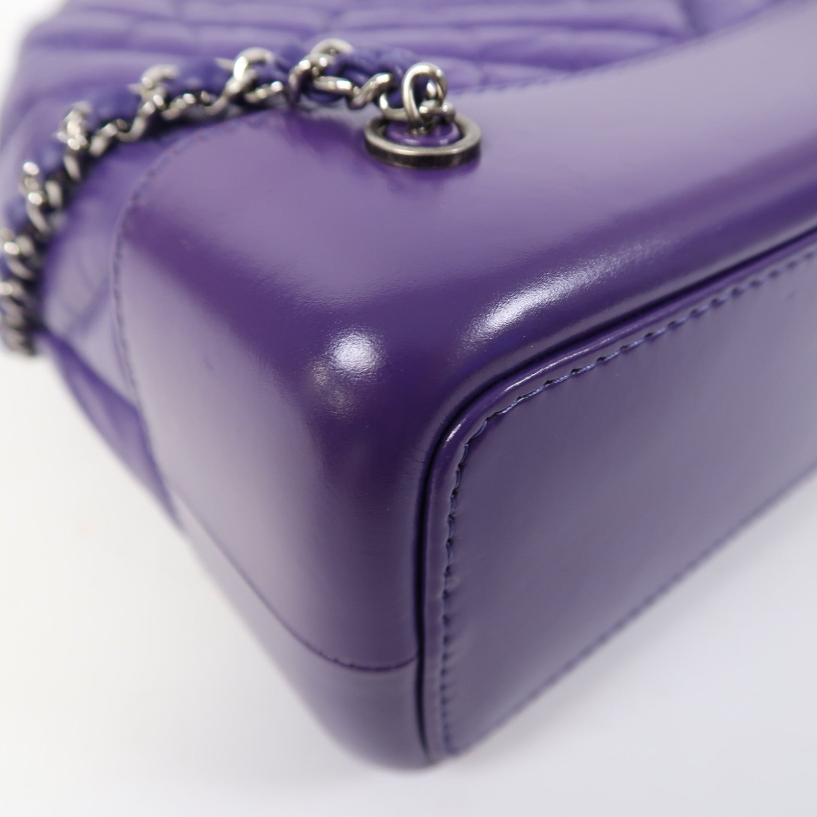 CHANEL 【激減優惠】斜紋牛皮皮革Gabrielle Backpack銀扣背包紫色
