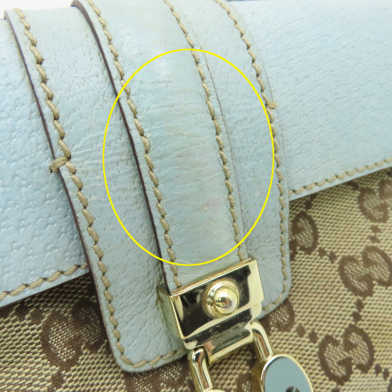 GUCCI 帆布Handbag銀扣手挽袋啡色/淺藍色