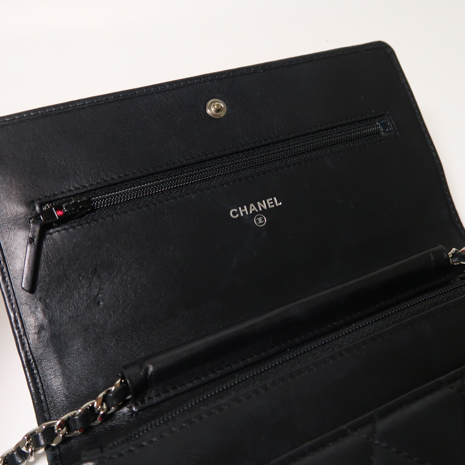 CHANEL 菱格牛皮皮革Cambon Wallet On Chain銀扣鏈帶肩背袋黑色