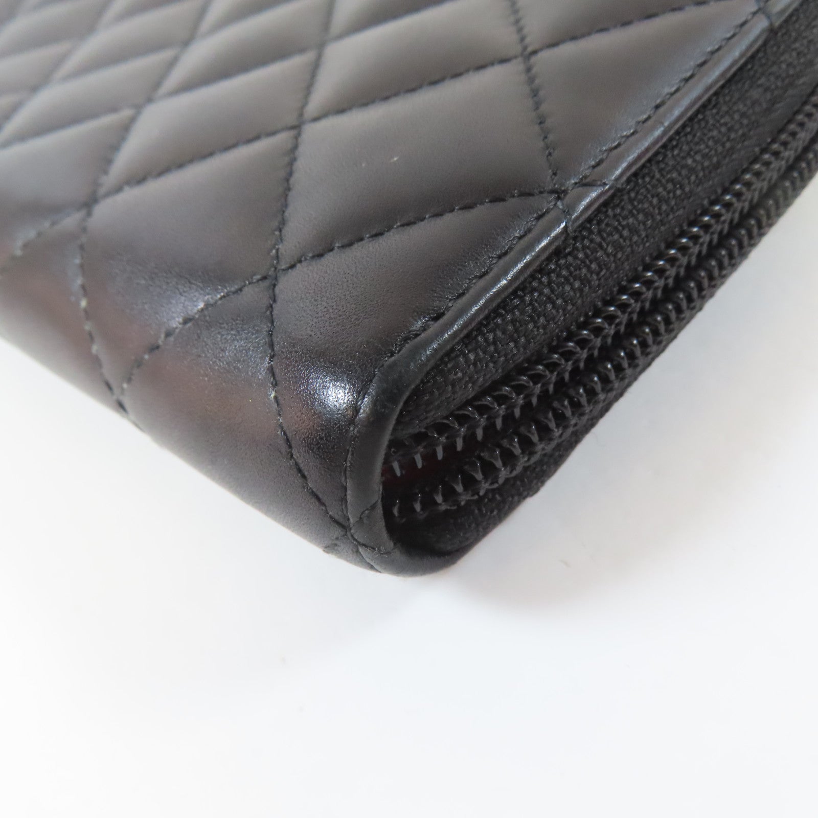 CHANEL 菱格牛皮皮革Cambon Long Wallet銀扣長錢包黑色