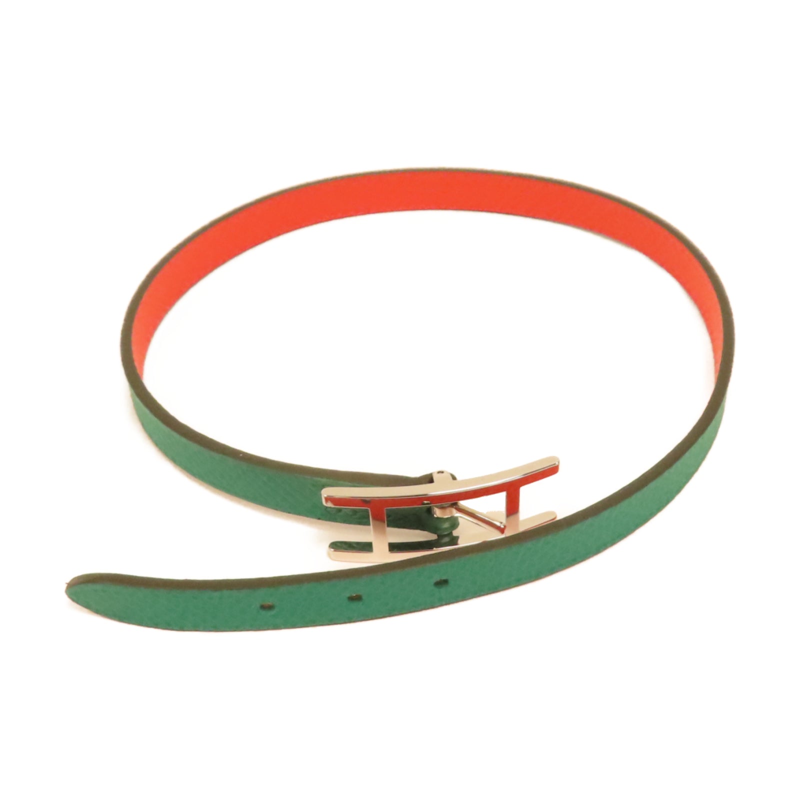 HERMES Epsom皮革Behapi Double Tour銀扣手鏈綠色