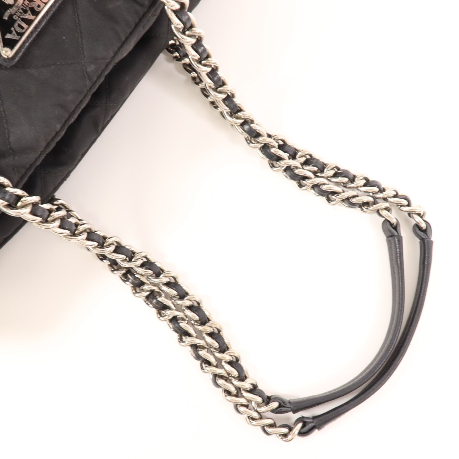 PRADA 尼龍Chain Shoulder銀扣鏈帶肩背袋