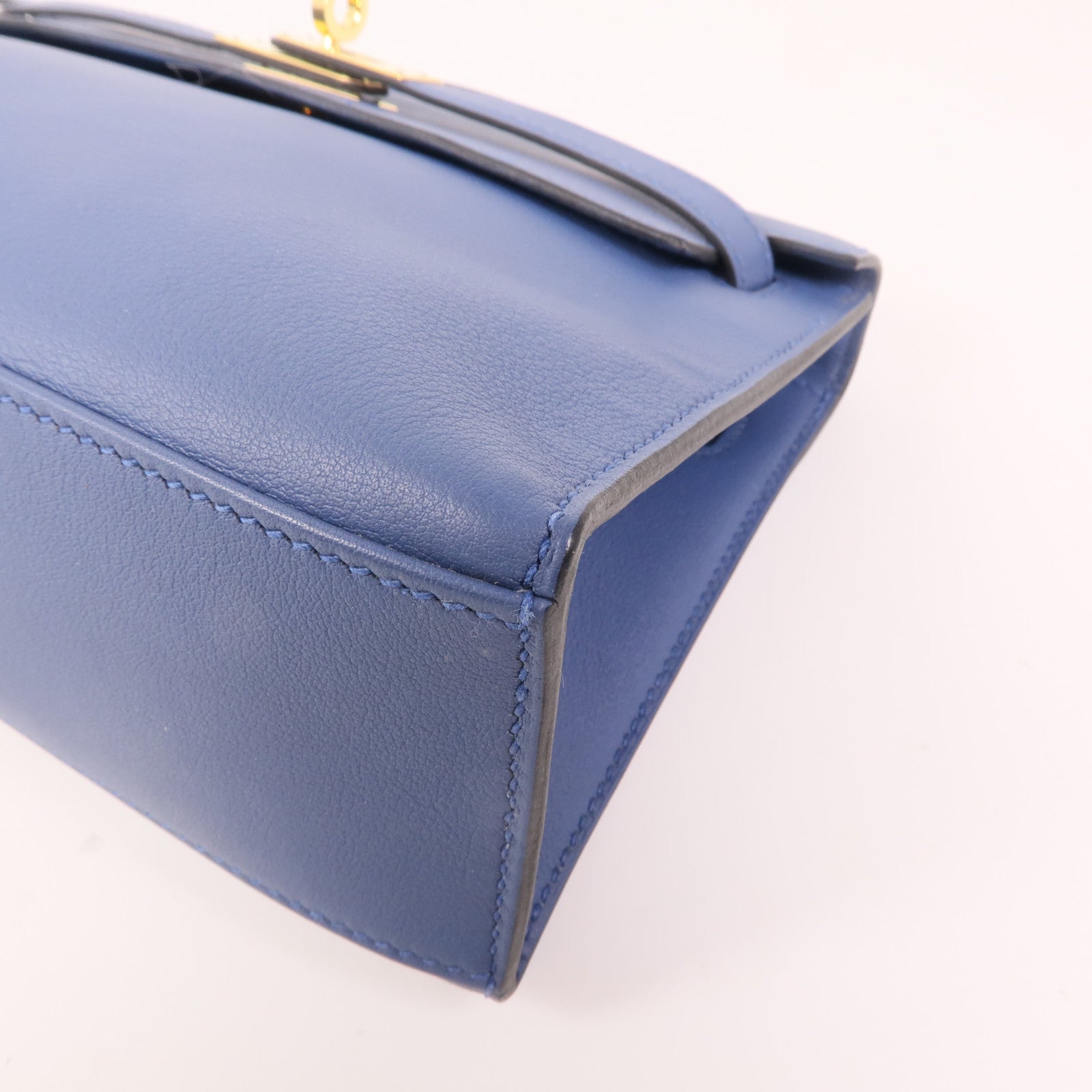 HERMES Swift皮革Pochette Kelly銀扣手挽袋R2 Bleu Agate
