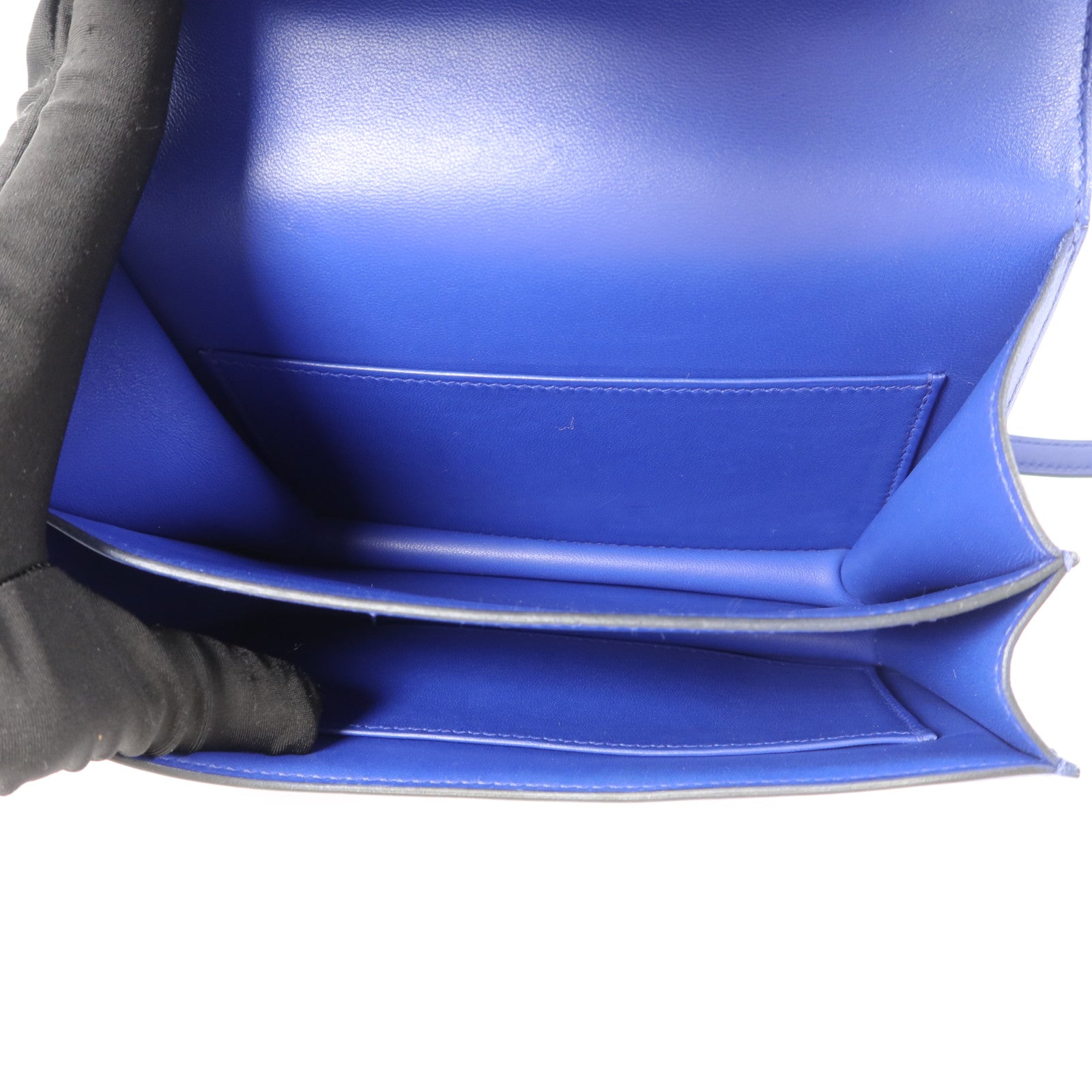 HERMES Tadelakt皮革Constance Mini肩背袋Bleu Electrique