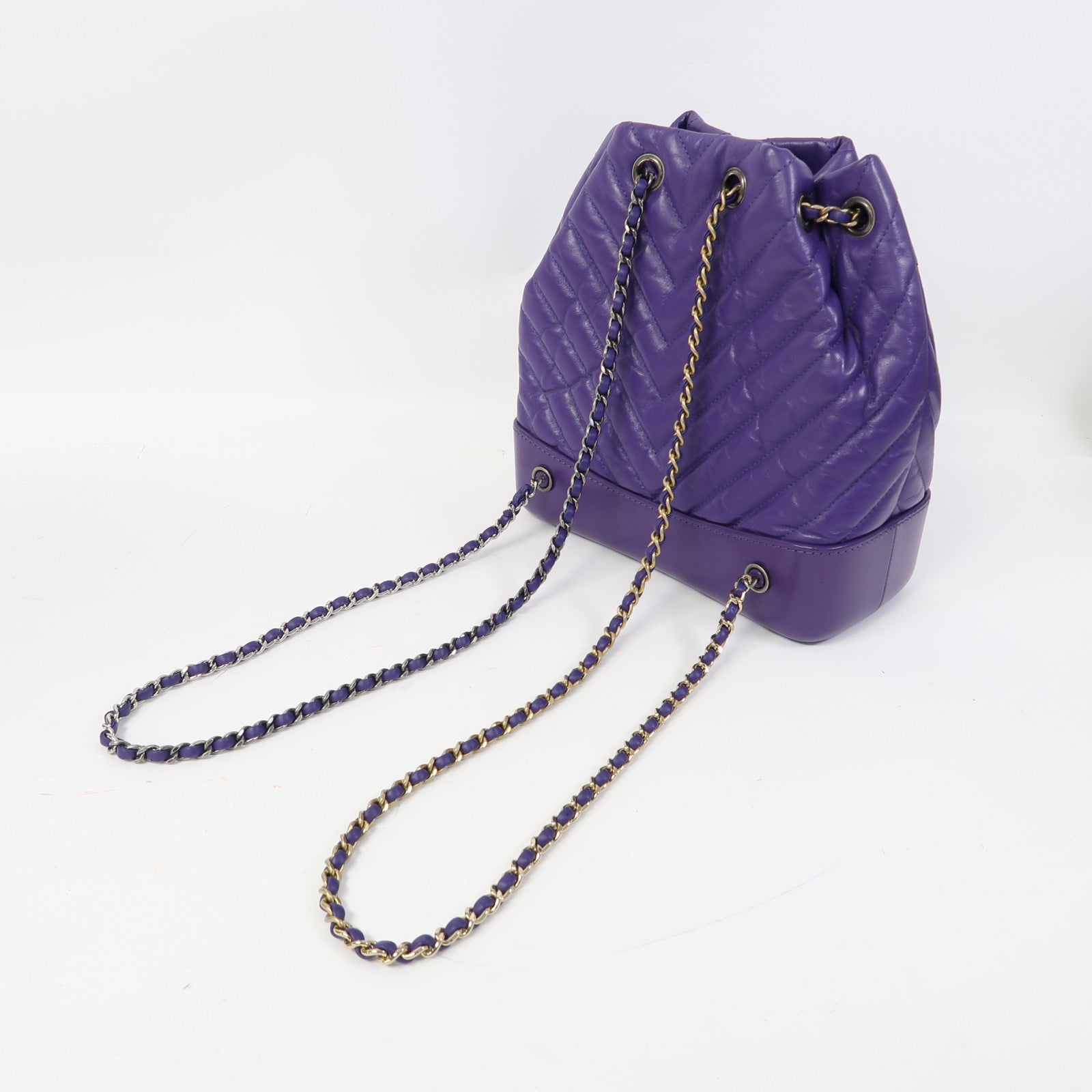 CHANEL 【激減優惠】斜紋牛皮皮革Gabrielle Backpack銀扣背包紫色