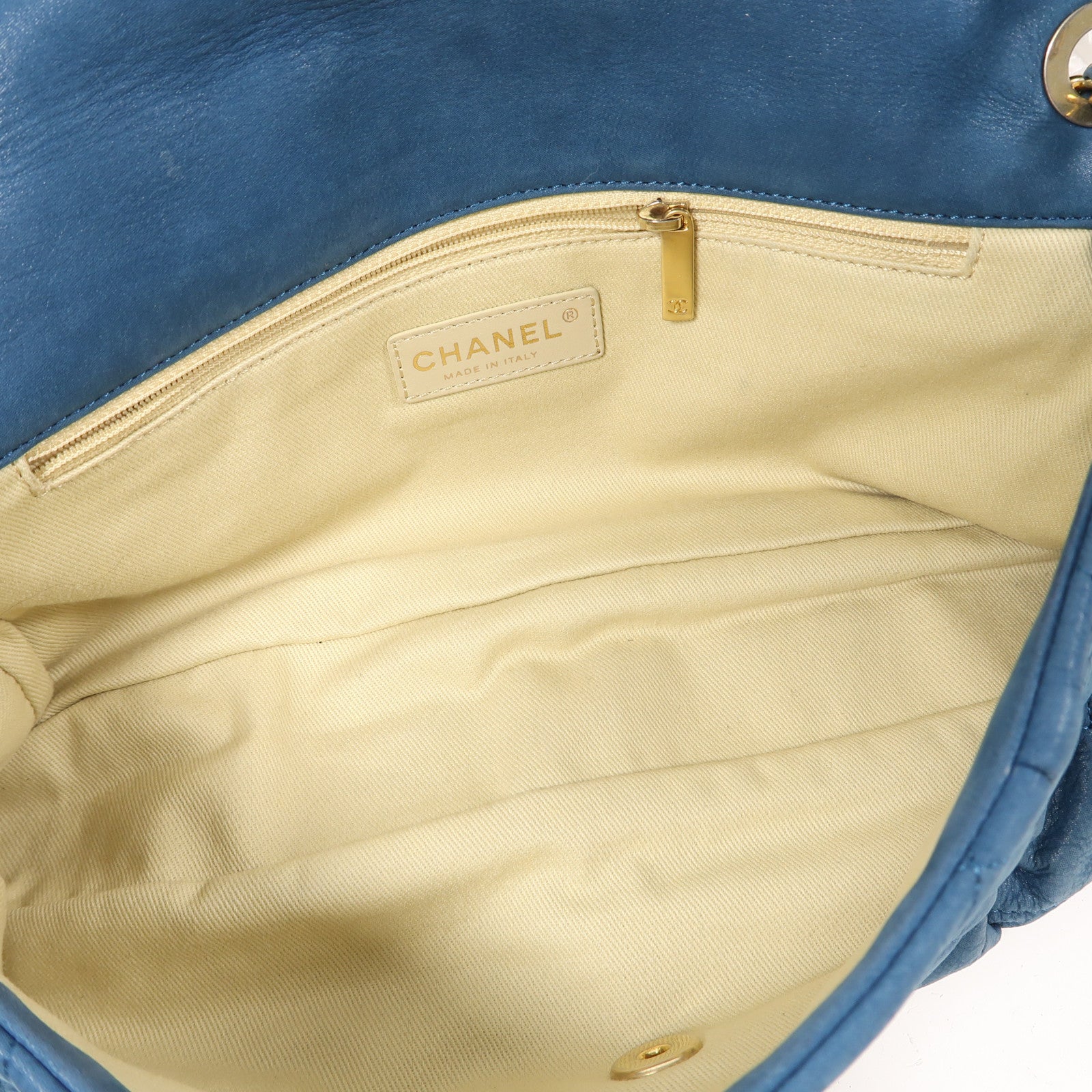 CHANEL 菱格羊皮皮革Chain Shoulder Bag金扣鏈帶肩背袋藍色