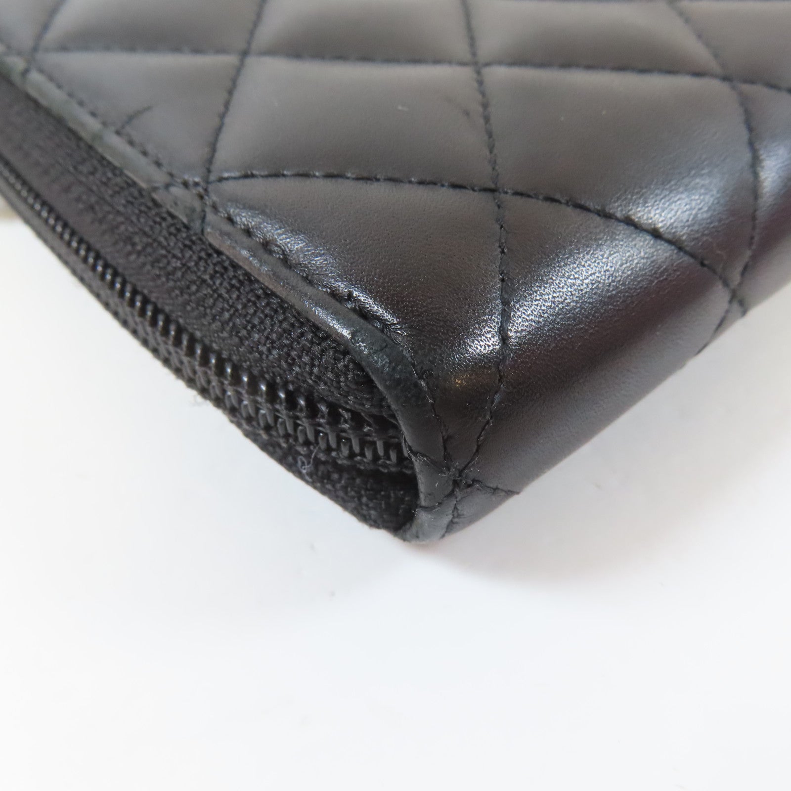 CHANEL 菱格牛皮皮革Cambon Long Wallet銀扣長錢包黑色