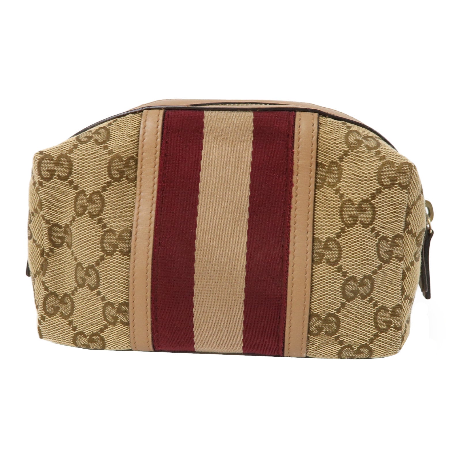 GUCCI 帆布Pouch金扣手拿包米色