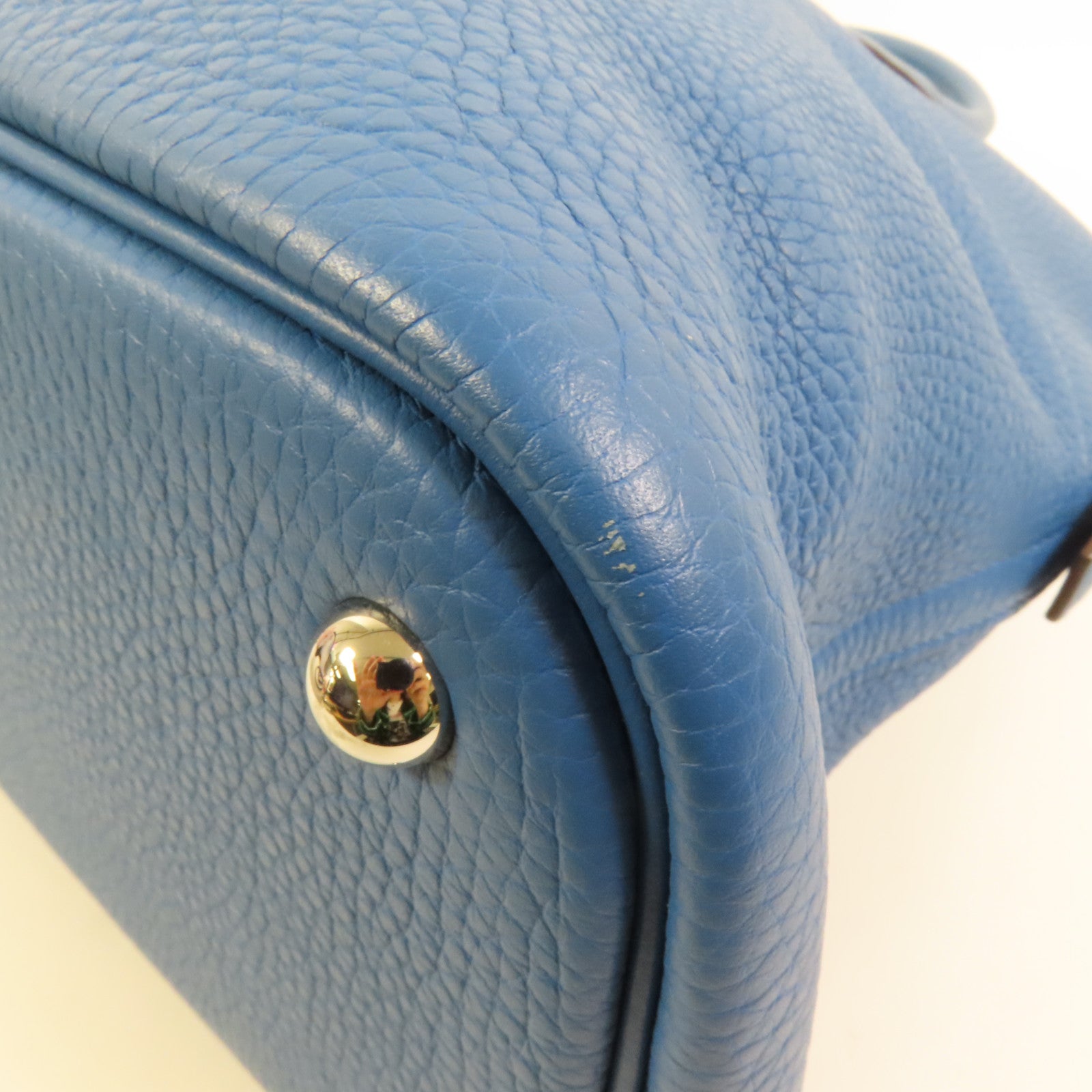 HERMES Clemence皮革Bolide 35銀扣手挽肩背兩用袋Bleu Izmir