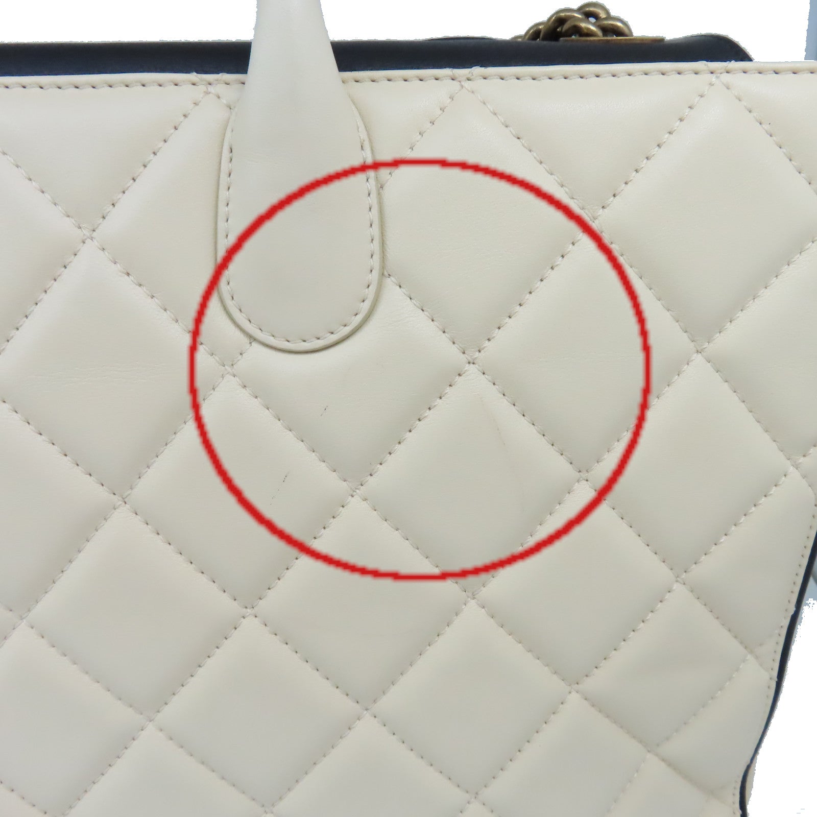 CHANEL 菱格牛皮皮革2Way Shoulder Bag金扣鏈帶手挽肩背兩用袋米白色/黑色