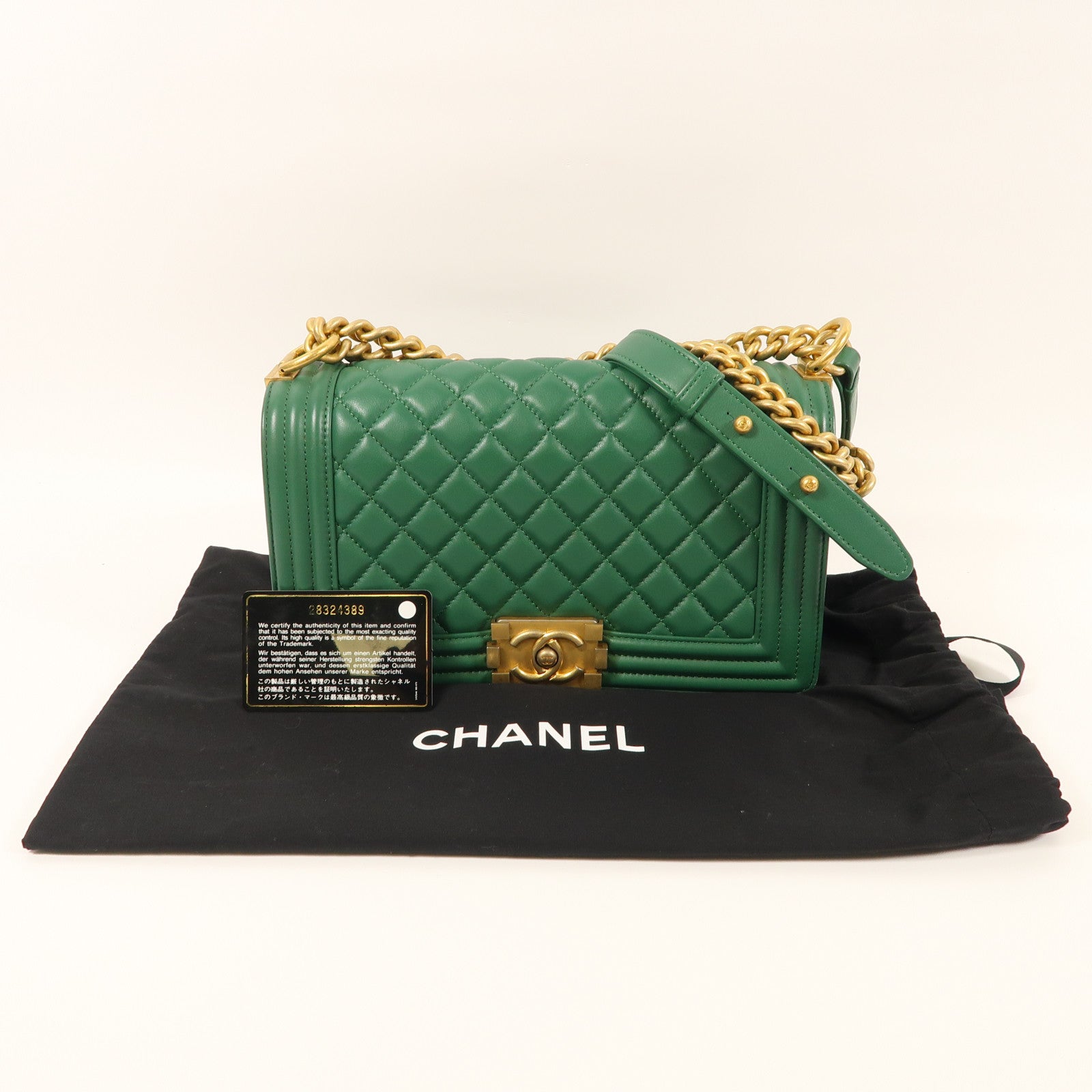 CHANEL 羊皮皮革Boy 25金扣鏈帶肩背袋