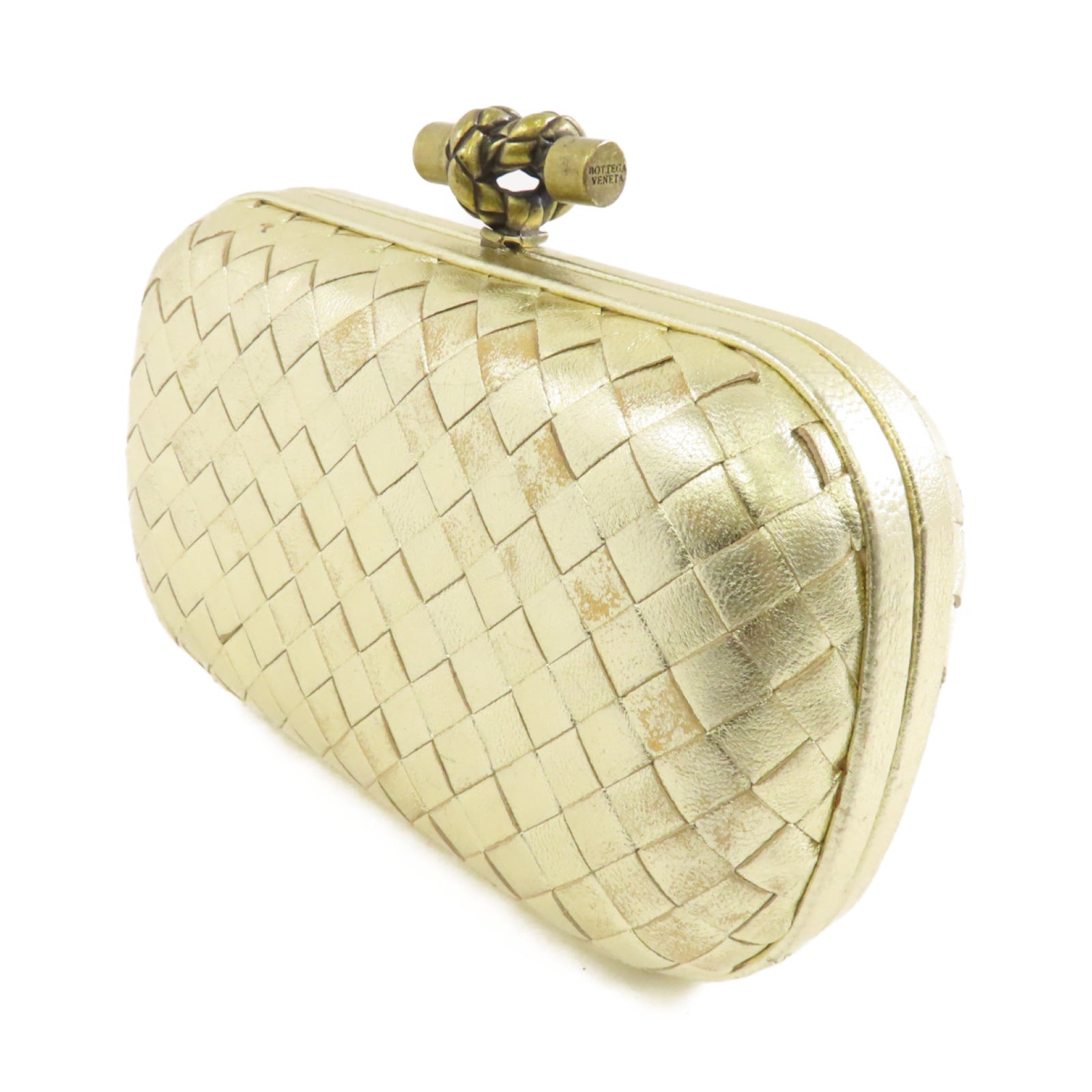 BOTTEGA VENETA 織紋皮革Clutch Bag金扣手拿包金色