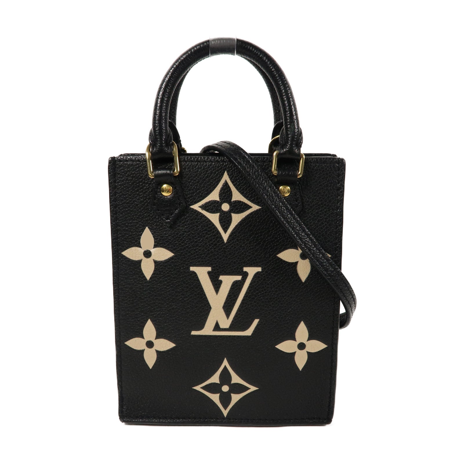 LOUIS VUITTON Monogram Empreinte Petit SAC Plat金扣手挽肩背兩用袋黑色