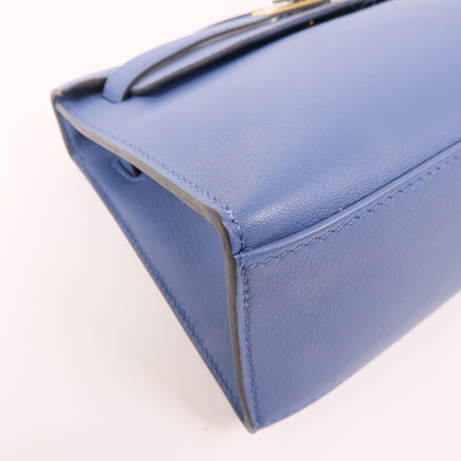 HERMES Swift皮革Pochette Kelly銀扣手挽袋R2 Bleu Agate