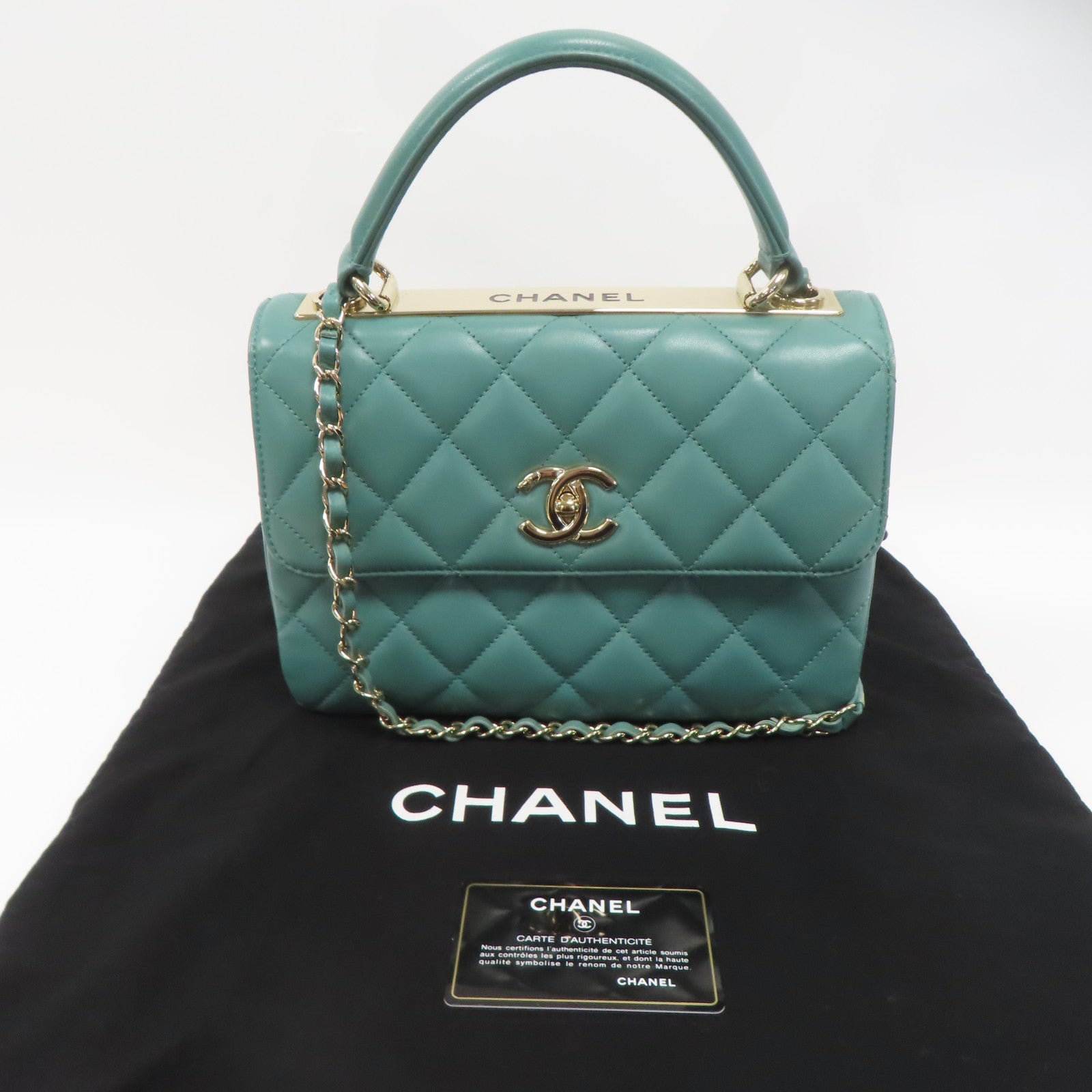 CHANEL 【激減優惠】菱格羊皮皮革Trendy CC Top Handle金扣手挽肩背兩用袋綠色