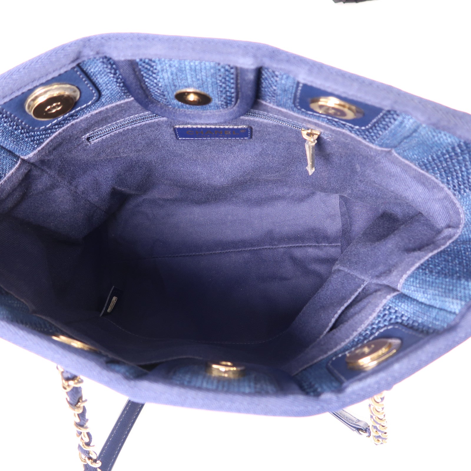 CHANEL 帆布Shoulder Bag金扣肩背袋深藍色