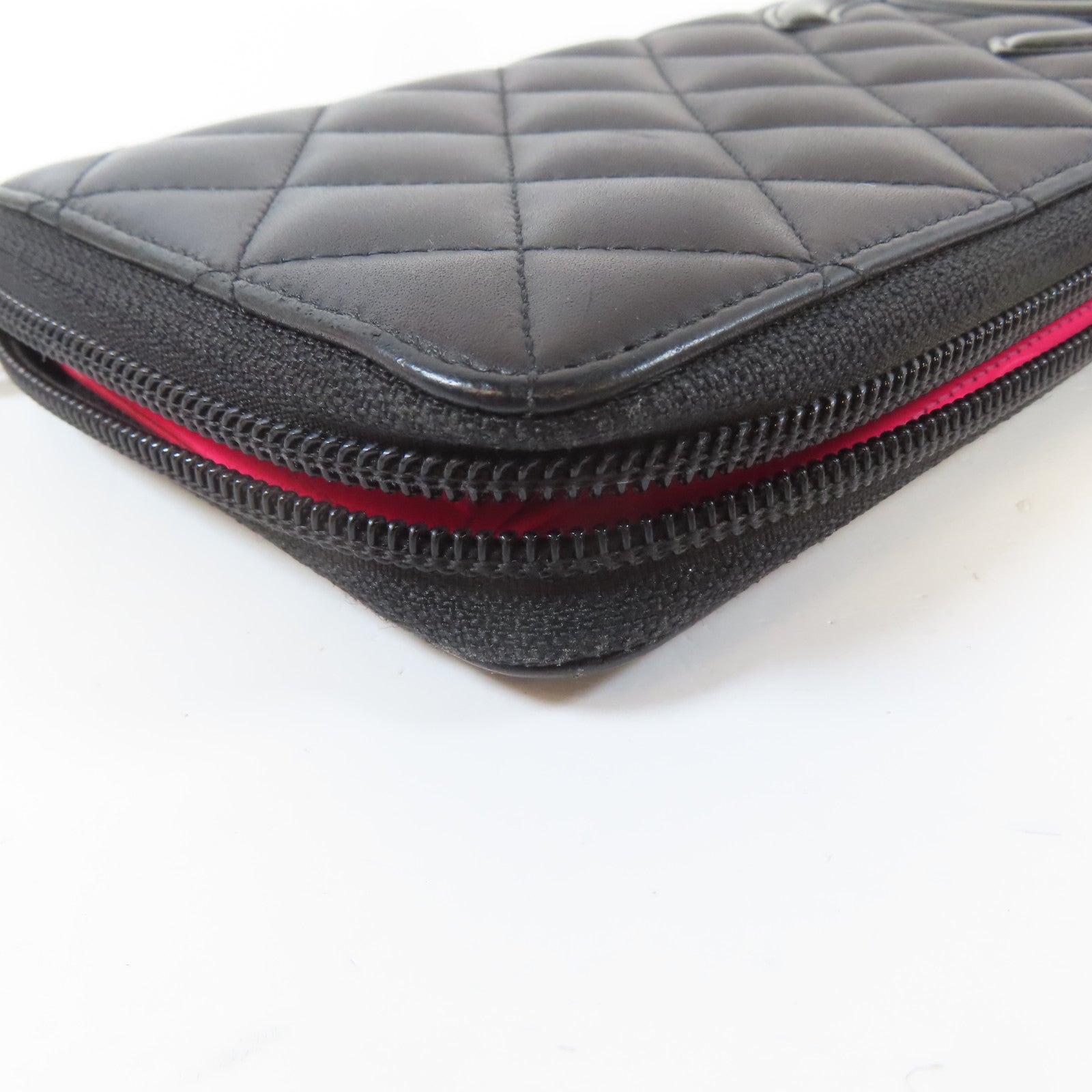 CHANEL 菱格牛皮皮革Cambon Long Wallet銀扣長錢包黑色