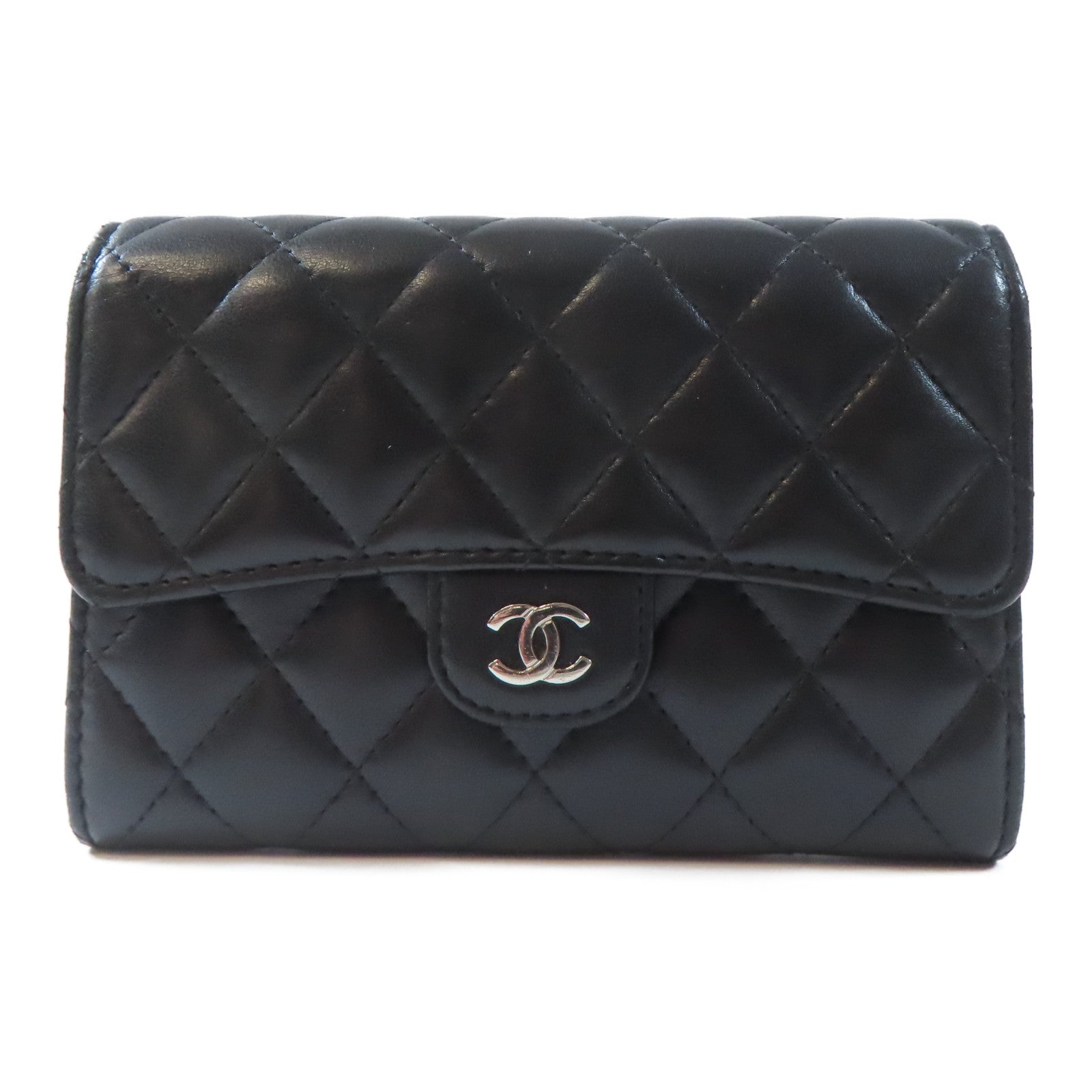 CHANEL 羊皮皮革Wallet銀扣錢包黑色