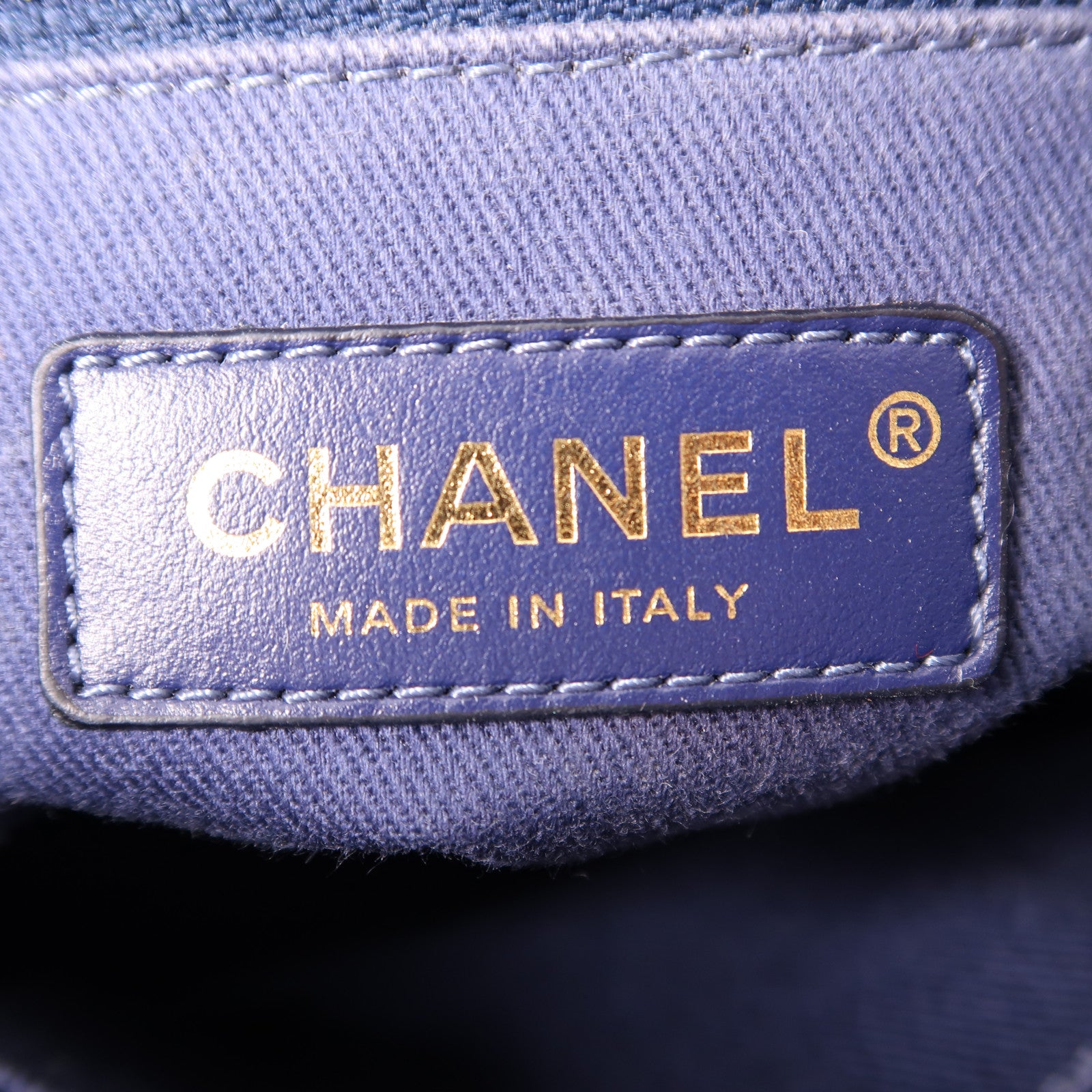 CHANEL 帆布Shoulder Bag金扣肩背袋深藍色