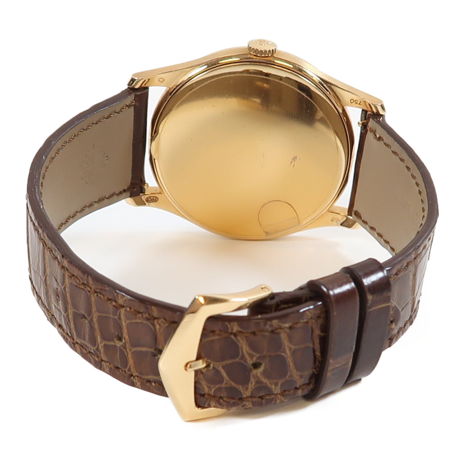 PATEK PHILIPPE Calatrava 18K玫瑰金/鱷魚皮革帶手錶手動上鏈灰色