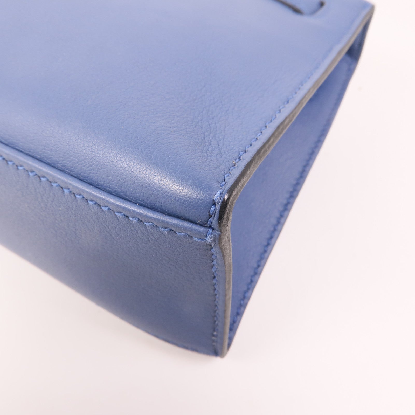 HERMES Swift皮革Pochette Kelly銀扣手挽袋R2 Bleu Agate