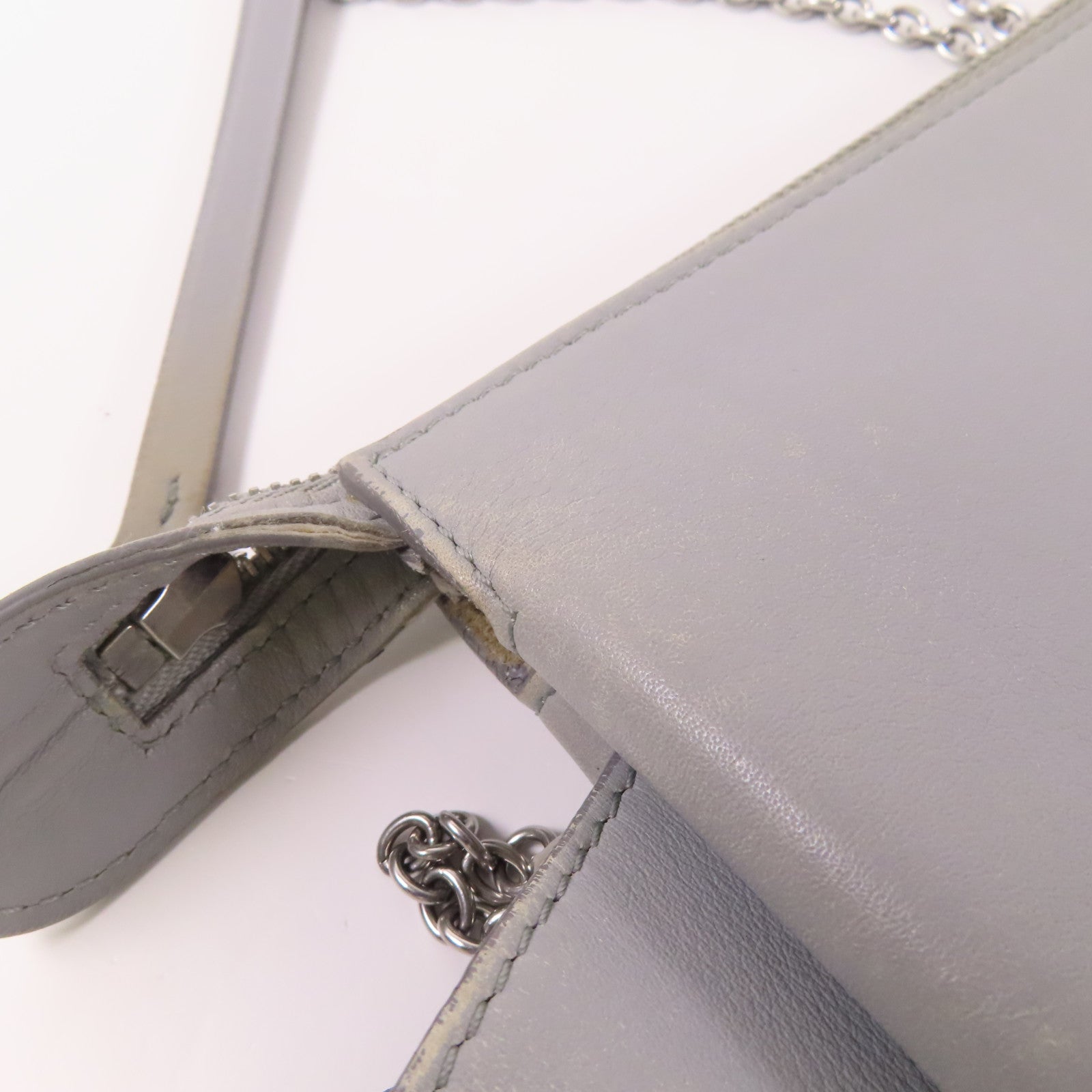 CELINE 皮革Tri-fold Clutch Bag On Chain銀扣鏈帶肩背袋