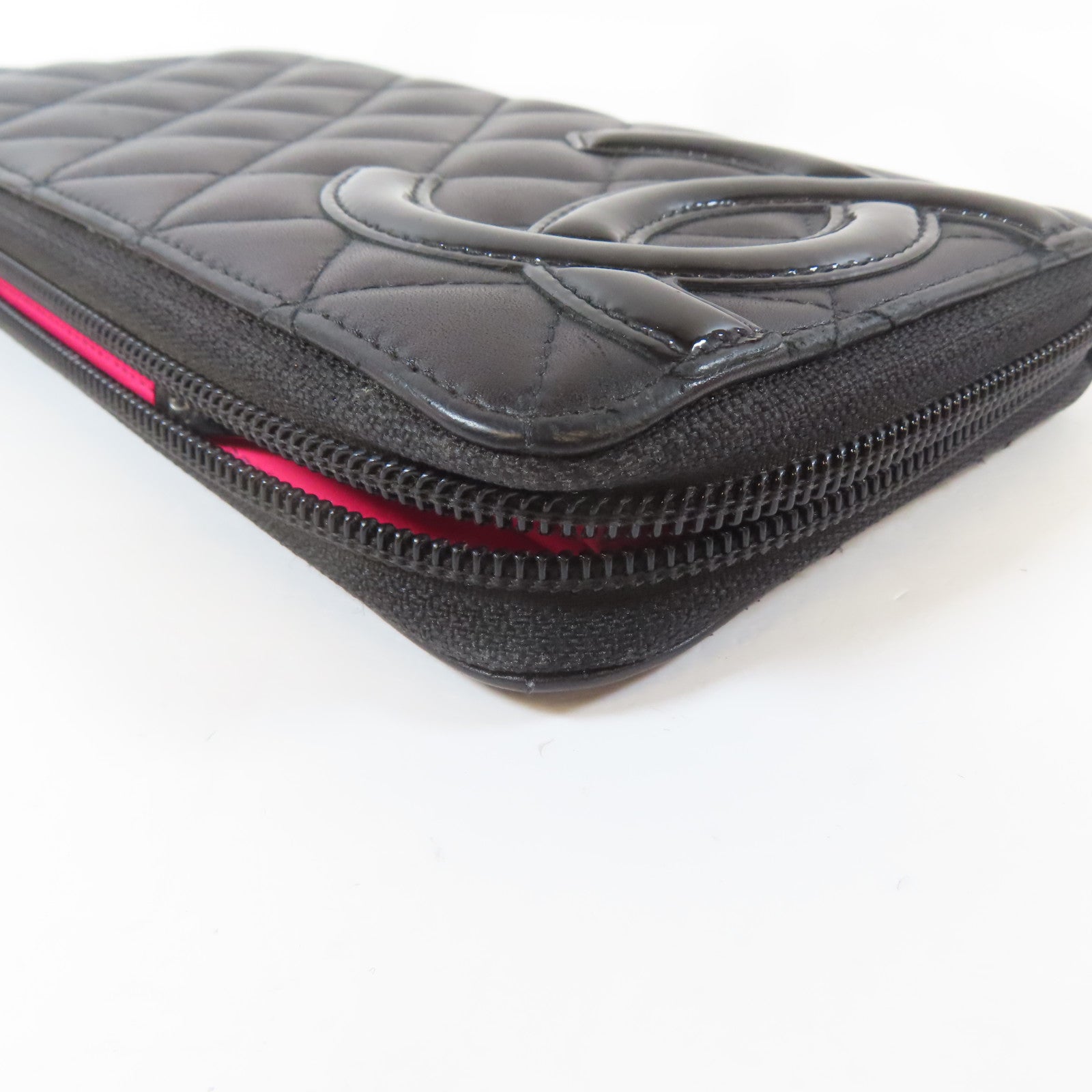CHANEL 菱格牛皮皮革Cambon Long Wallet銀扣長錢包黑色