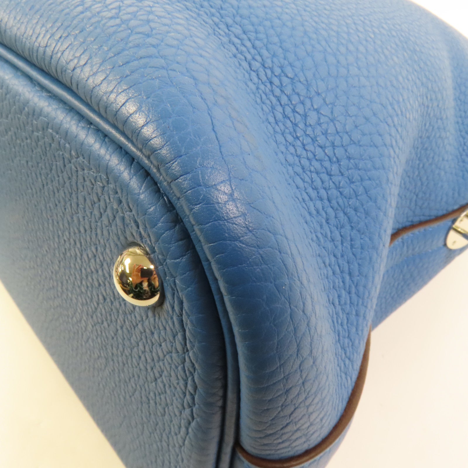 HERMES Clemence皮革Bolide 35銀扣手挽肩背兩用袋Bleu Izmir