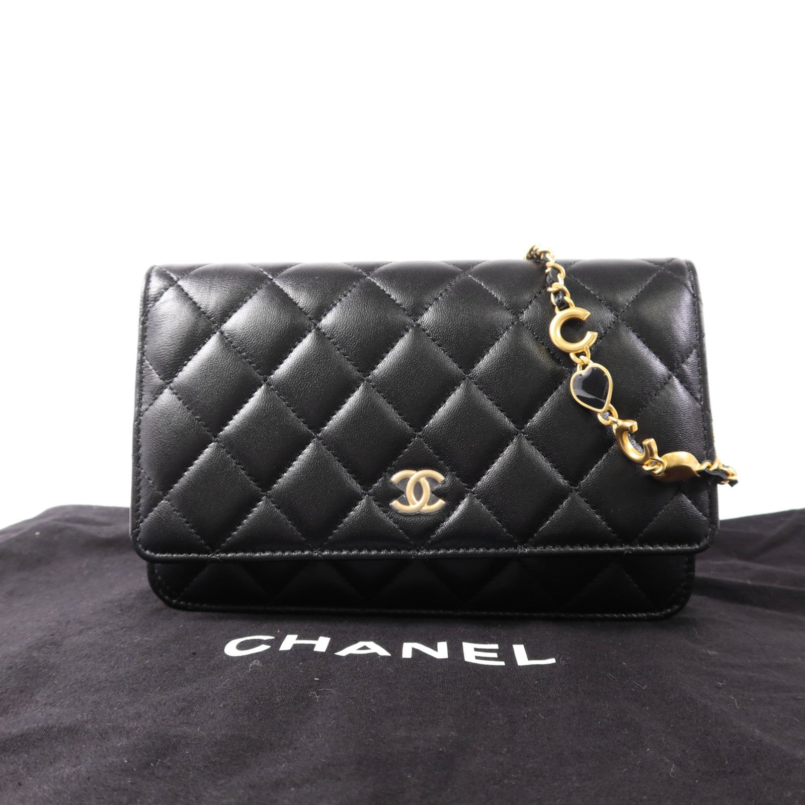 CHANEL CC GHW Chain Shoulder Bag Lambskin Leather Black