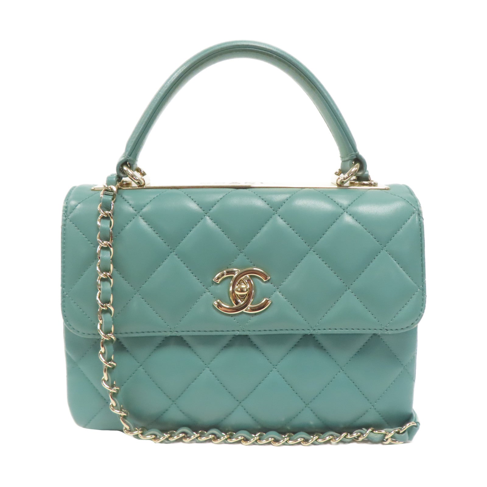 CHANEL 【激減優惠】菱格羊皮皮革Trendy CC Top Handle金扣手挽肩背兩用袋綠色
