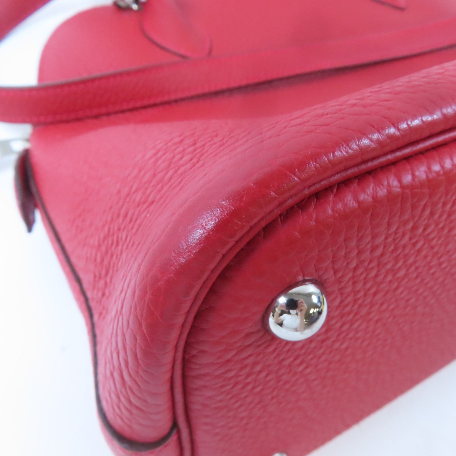 HERMES Clemence皮革Bolide 31銀扣手挽肩背兩用袋紅色