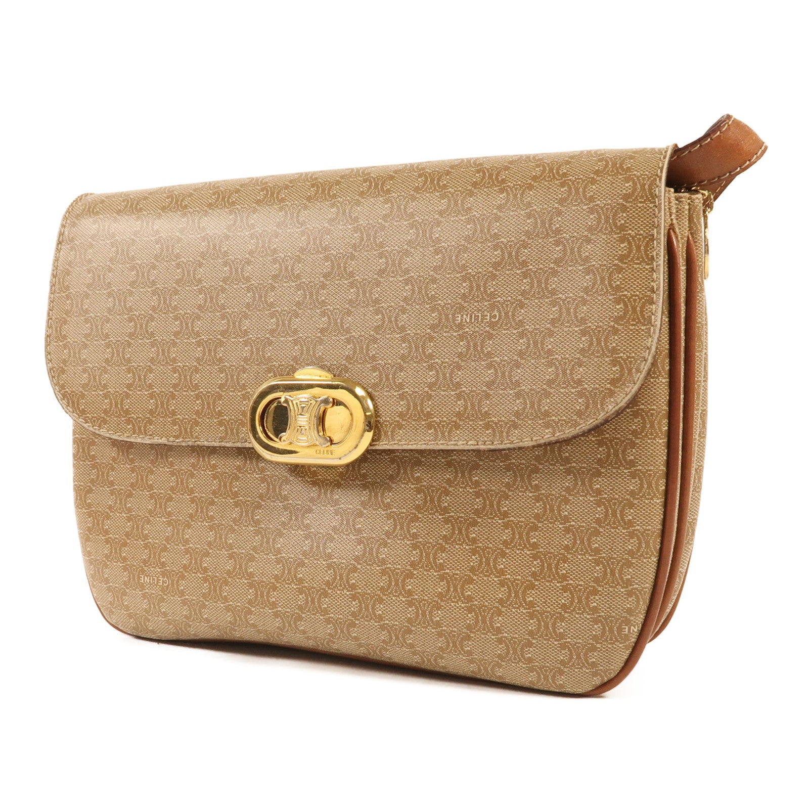 CELINE 牛皮皮革Vintage Crossbody Bag金扣肩背袋