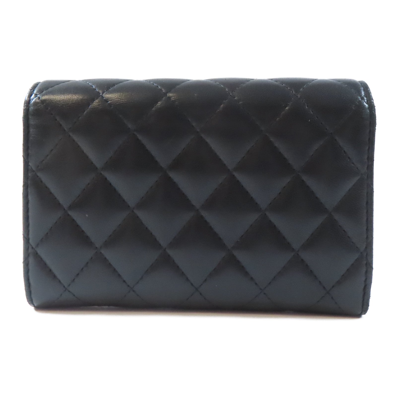 CHANEL 羊皮皮革Wallet銀扣錢包黑色