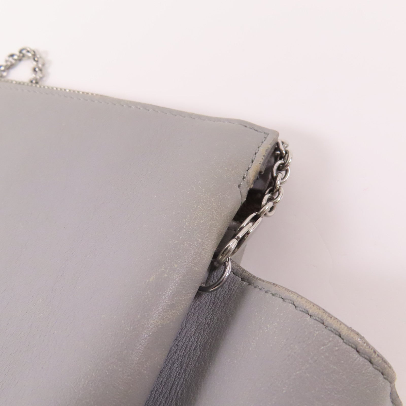 CELINE 皮革Tri-fold Clutch Bag On Chain銀扣鏈帶肩背袋