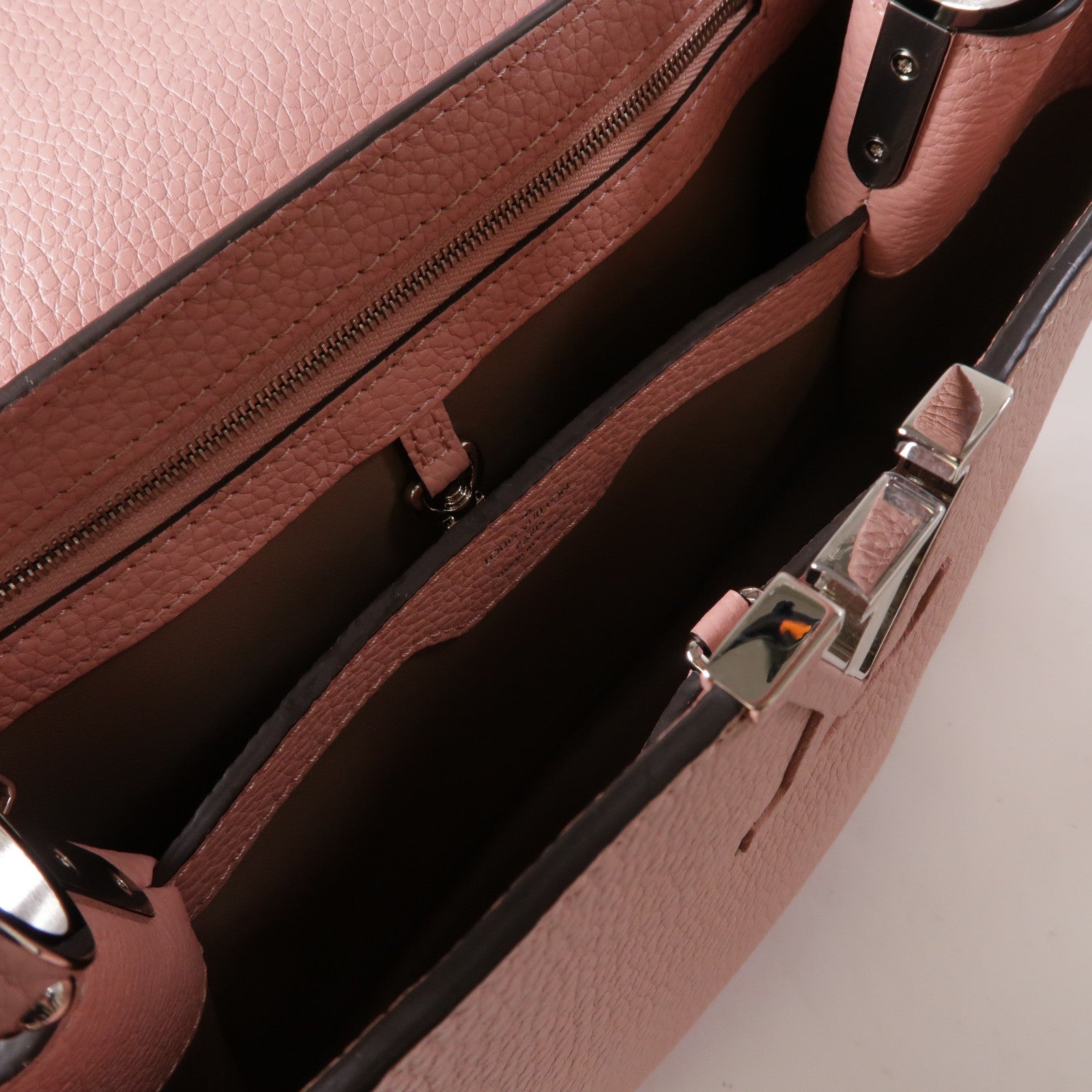 LOUIS VUITTON 【激減優惠】牛皮皮革Capucines MM銀扣手挽肩背兩用袋粉紅色