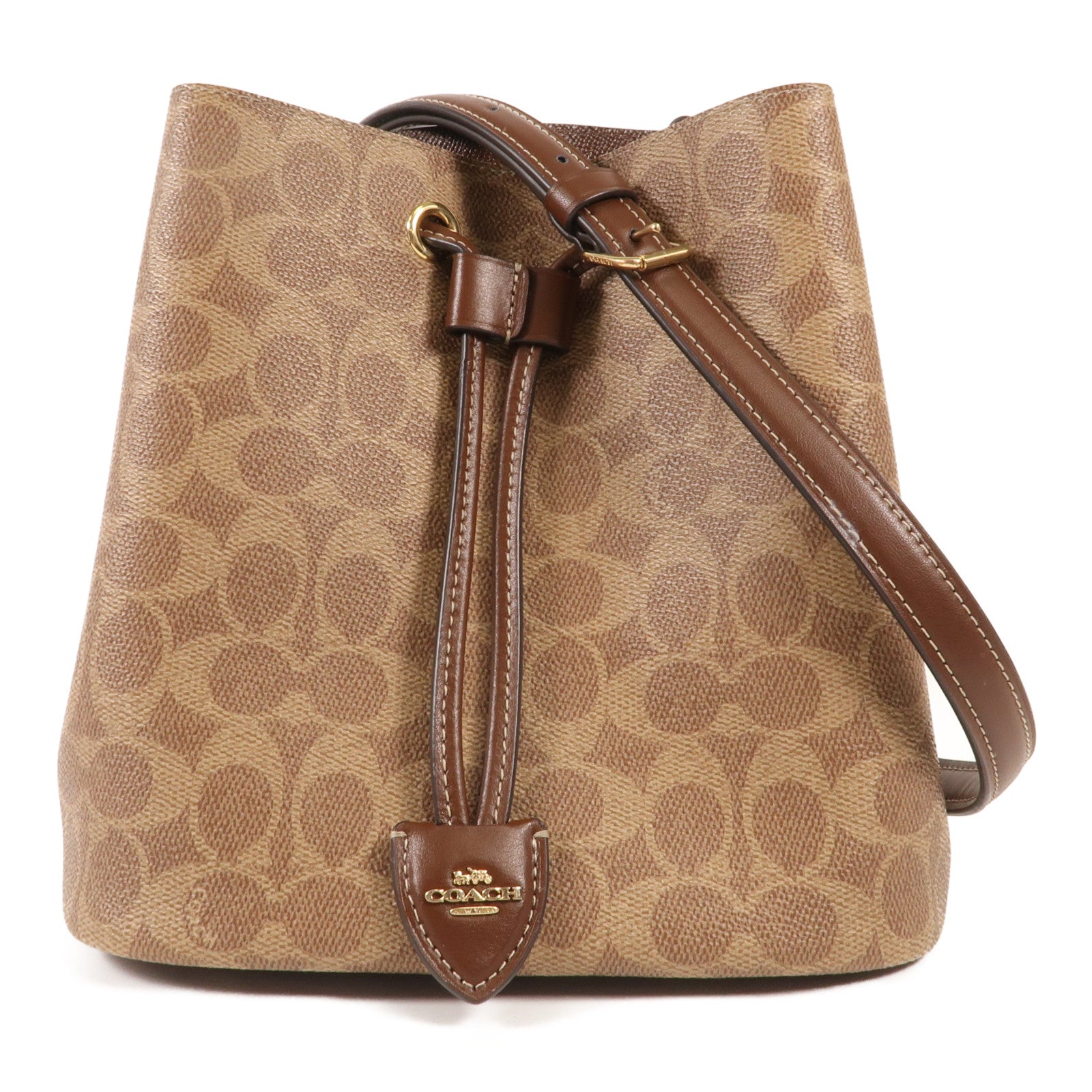 COACH 塗層帆布Bucket Bag金扣肩背袋