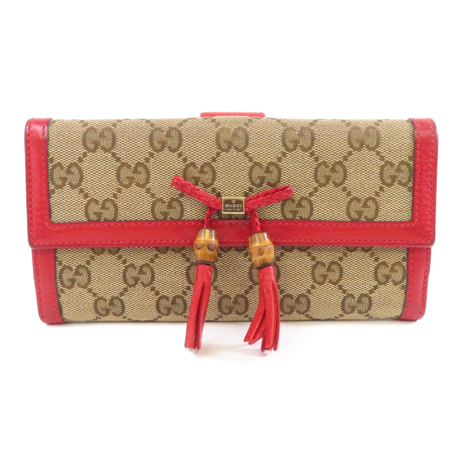 GUCCI 帆布Long Wallet金扣長錢包棕色/紅色