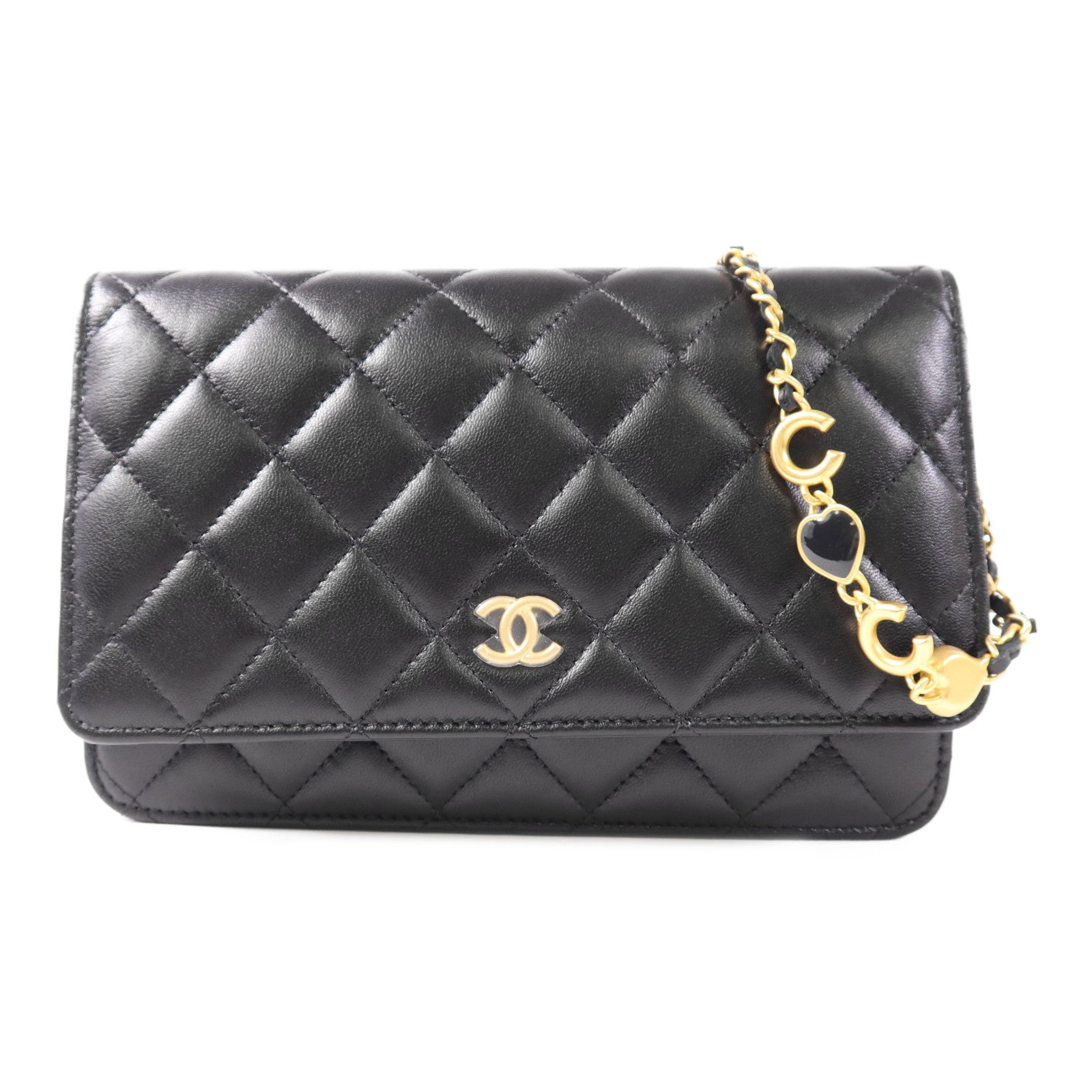 CHANEL CC GHW Chain Shoulder Bag Lambskin Leather Black
